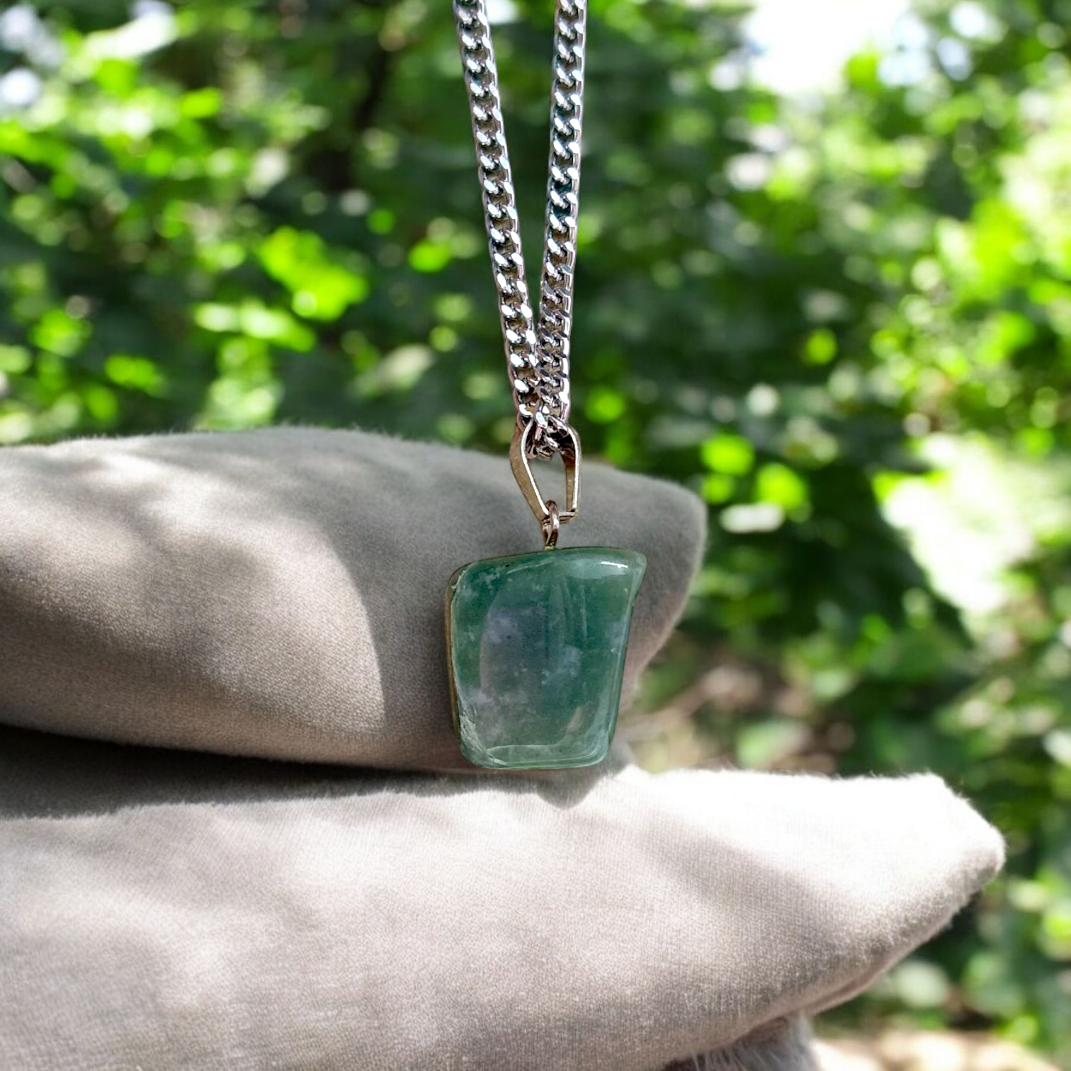 African Green Jade Healing Tumbled Stones Pendant With White Metal Chain Lab Certified By Timeshopee