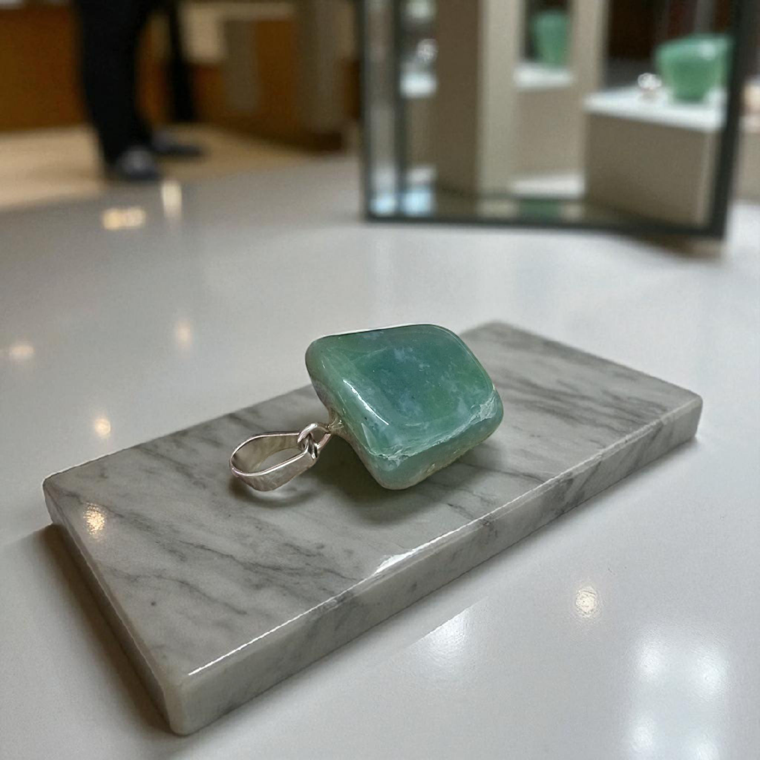 African Green Jade Healing Tumbled Stones Pendant With White Metal Chain Lab Certified By Timeshopee