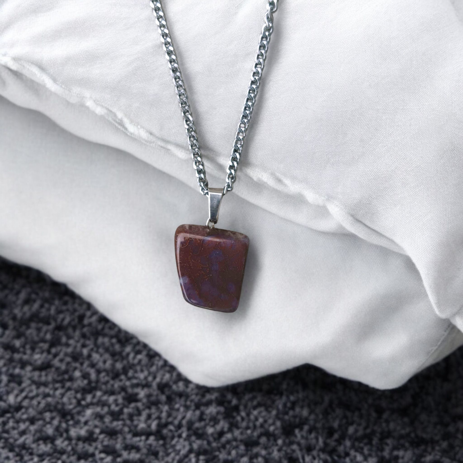 Almandine Garnet Pendant - Natural Deep Red Garnet Stone Set in a Unisex Silver Pendant for Healing and Daily Wear