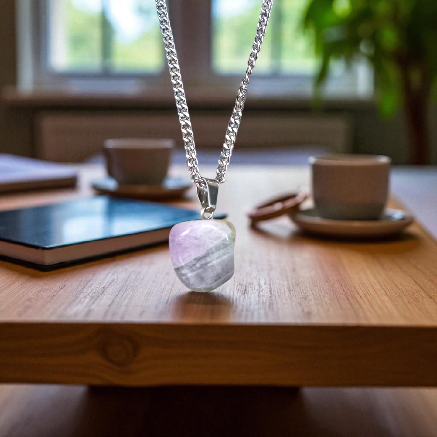 Amethyst Pendant with Stone Locket on Chain, Lab Certified, available at Timeshopee