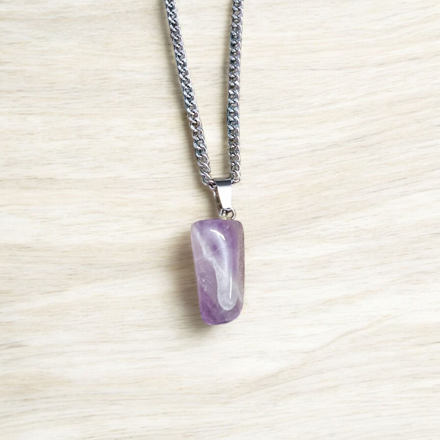 Amethyst Pendant with Stone Locket on Chain, Lab Certified, available at Timeshopee