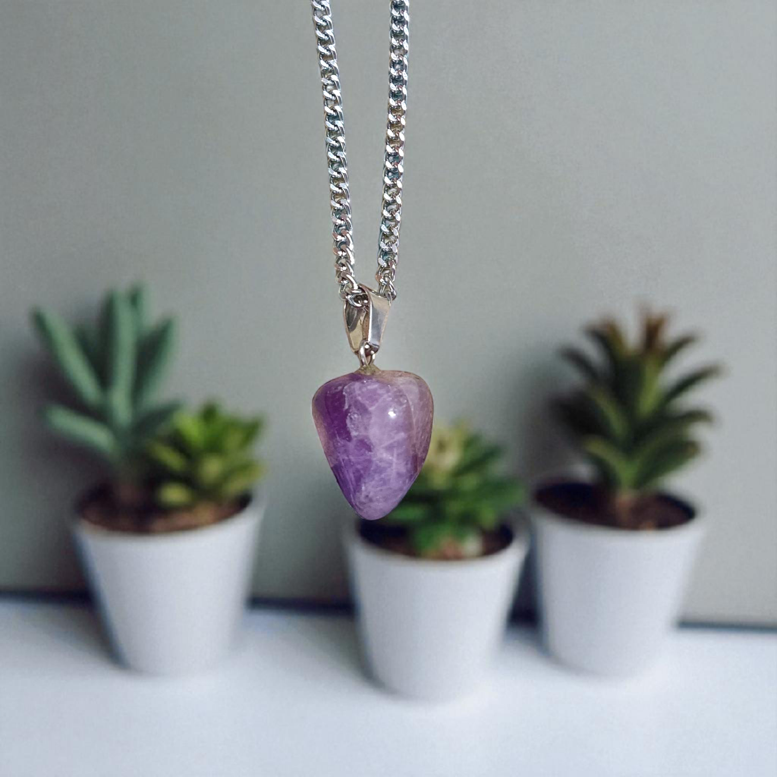 Amethyst Pendant with Stone Locket on Chain, Lab Certified, available at Timeshopee