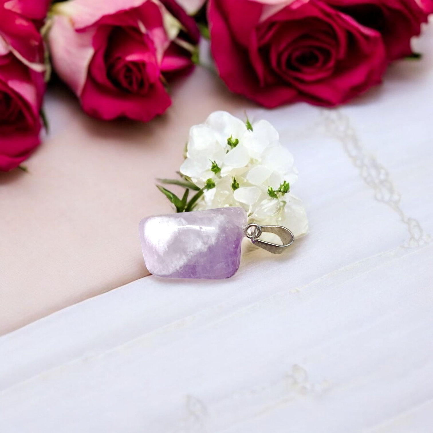 Amethyst Pendant with Stone Locket on Chain, Lab Certified, available at Timeshopee