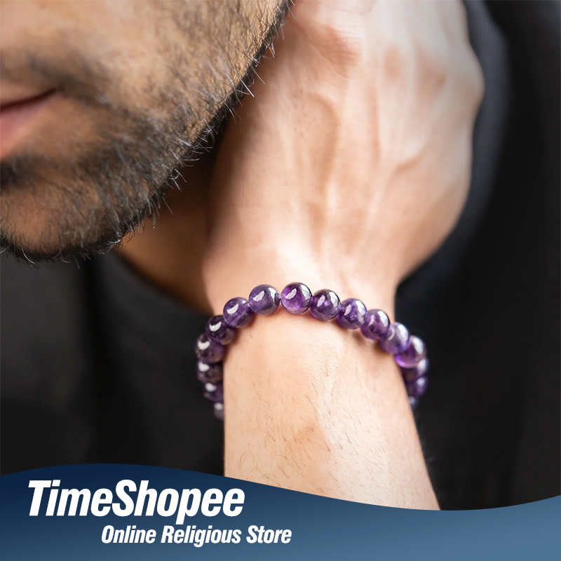 Amethyst bracelet with 8MM beads, showcasing its elegant design and lab certification.