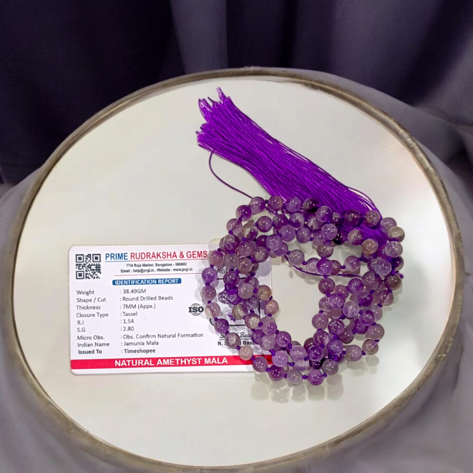 Amethyst mala with 108+1 beads in 7MM and 8MM sizes, perfect for meditation, spiritual growth, and everyday wear.