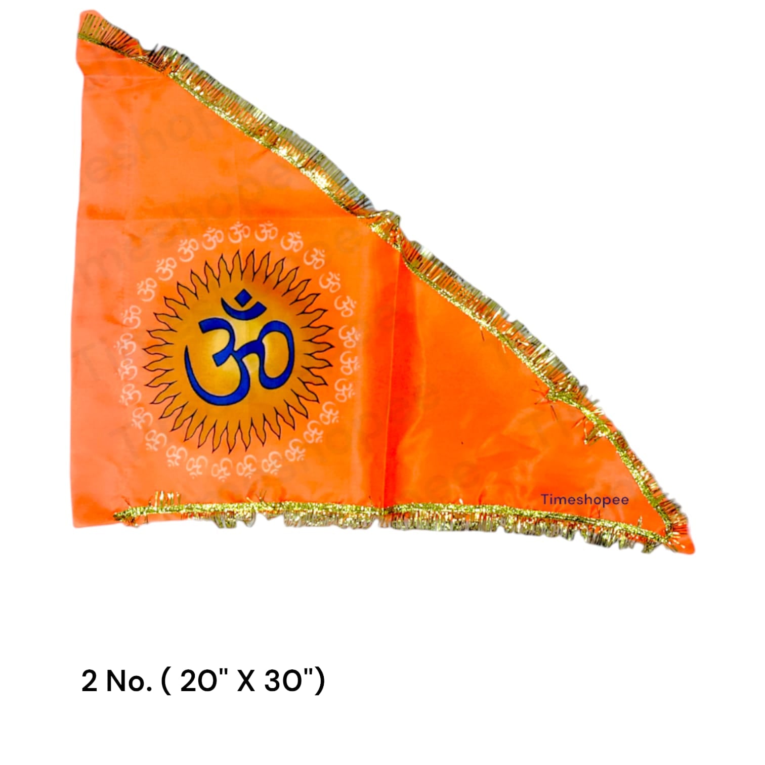 An eye-catching Om Flag in bright orange featuring the sacred Om symbol, designed for spiritual and decorative use, available in various sizes.