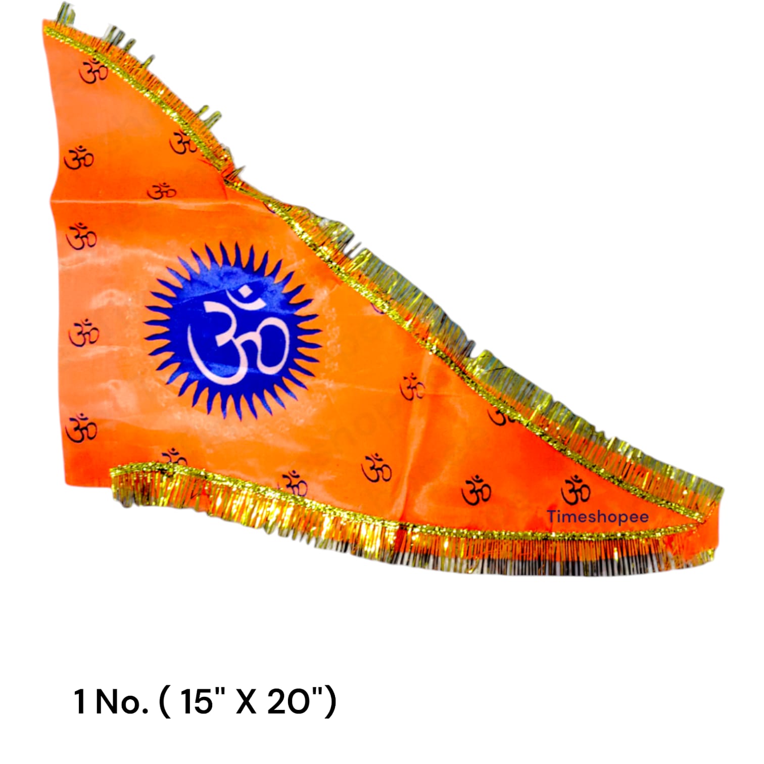 An eye-catching Om Flag in bright orange featuring the sacred Om symbol, designed for spiritual and decorative use, available in various sizes.