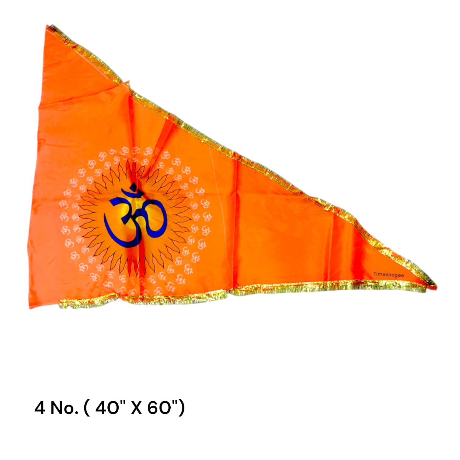 An eye-catching Om Flag in bright orange featuring the sacred Om symbol, designed for spiritual and decorative use, available in various sizes.