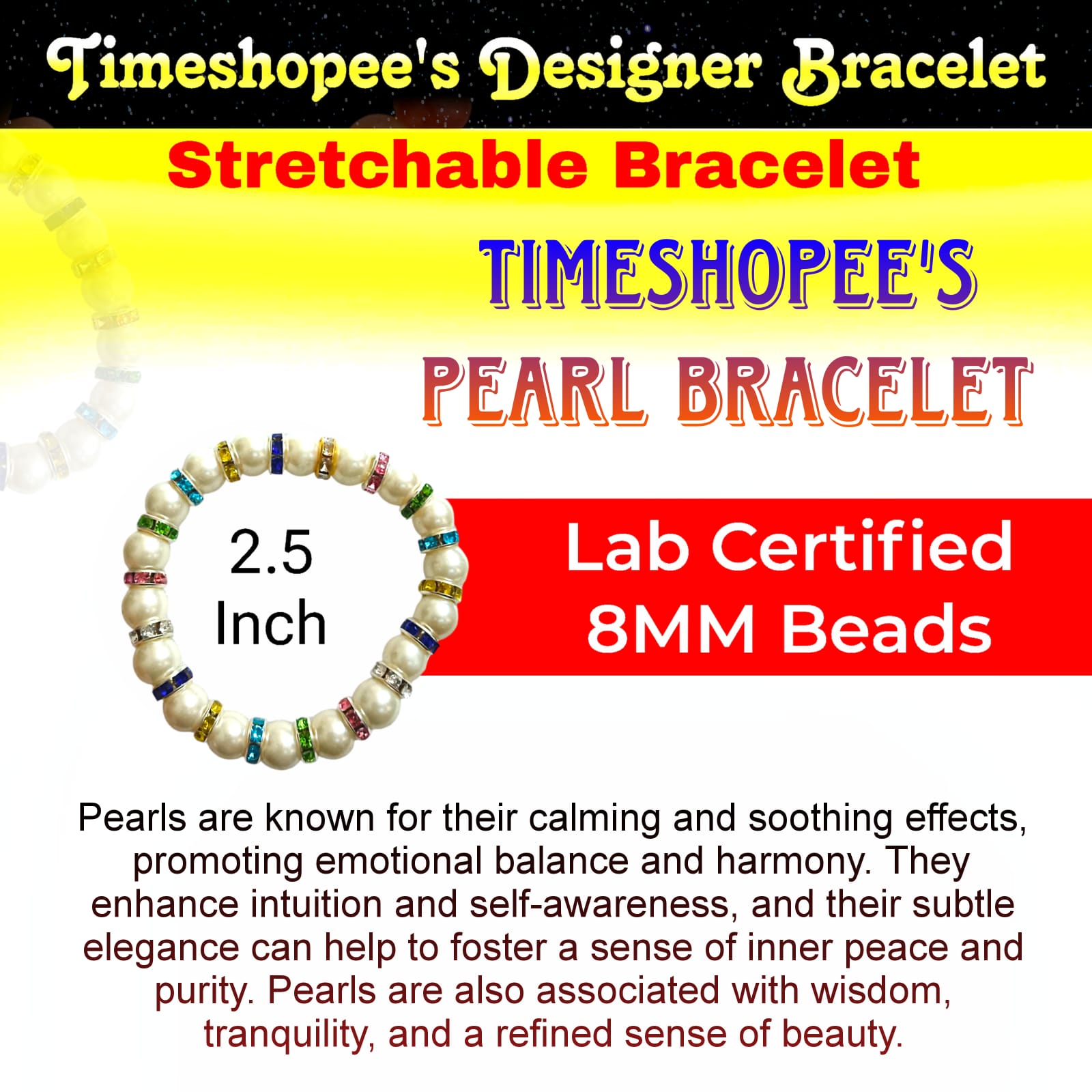 A stunning Original Pearl Bracelet with 8MM lab-certified natural pearls, designed with a stretchable band for comfort and elegance.