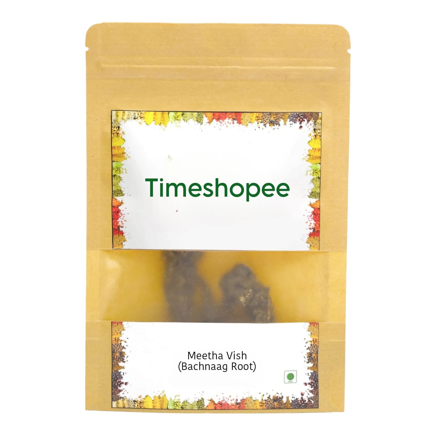 Bachnag (Monkshood) 20g package, an Ayurvedic herb known for respiratory support and skin wellness.