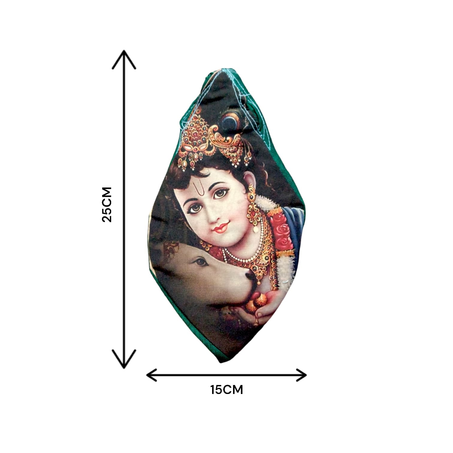 Bal Gopal Cotton Japa Mala Bag with photo-printed Gomukhi design, dimensions 25.4 x 12.7 x 2.5 cm, lightweight and available at Timeshopee.