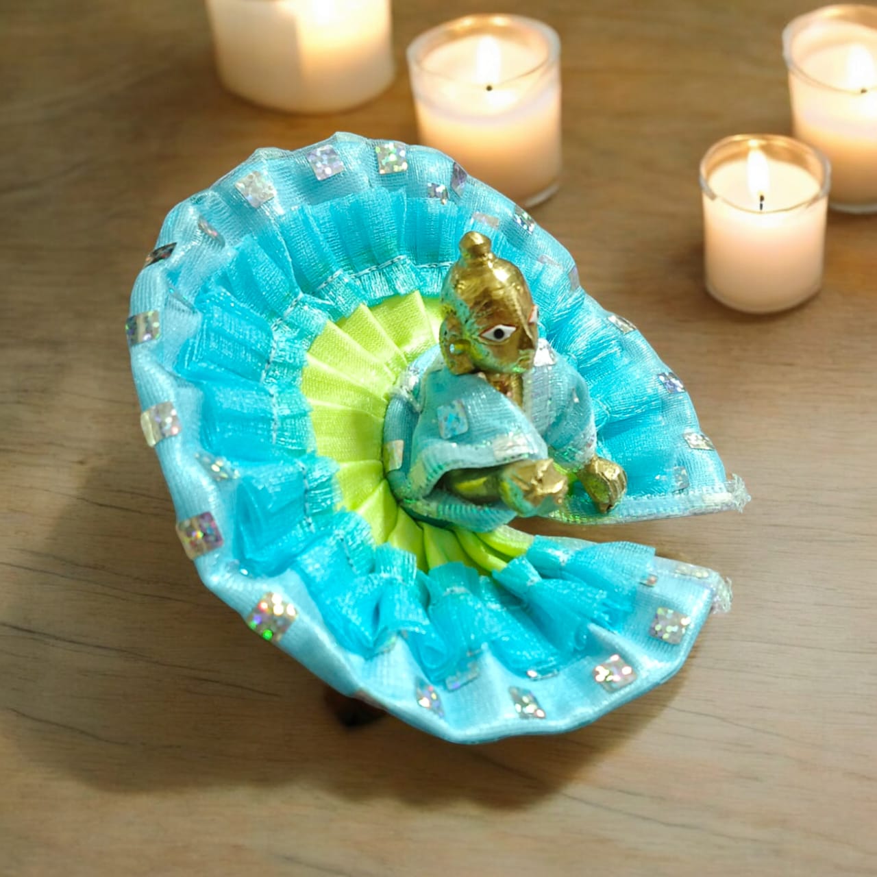 Beautiful net design Laddu Gopal dress for Size 1 No., adorned with intricate patterns, perfect for daily pooja or special occasions.