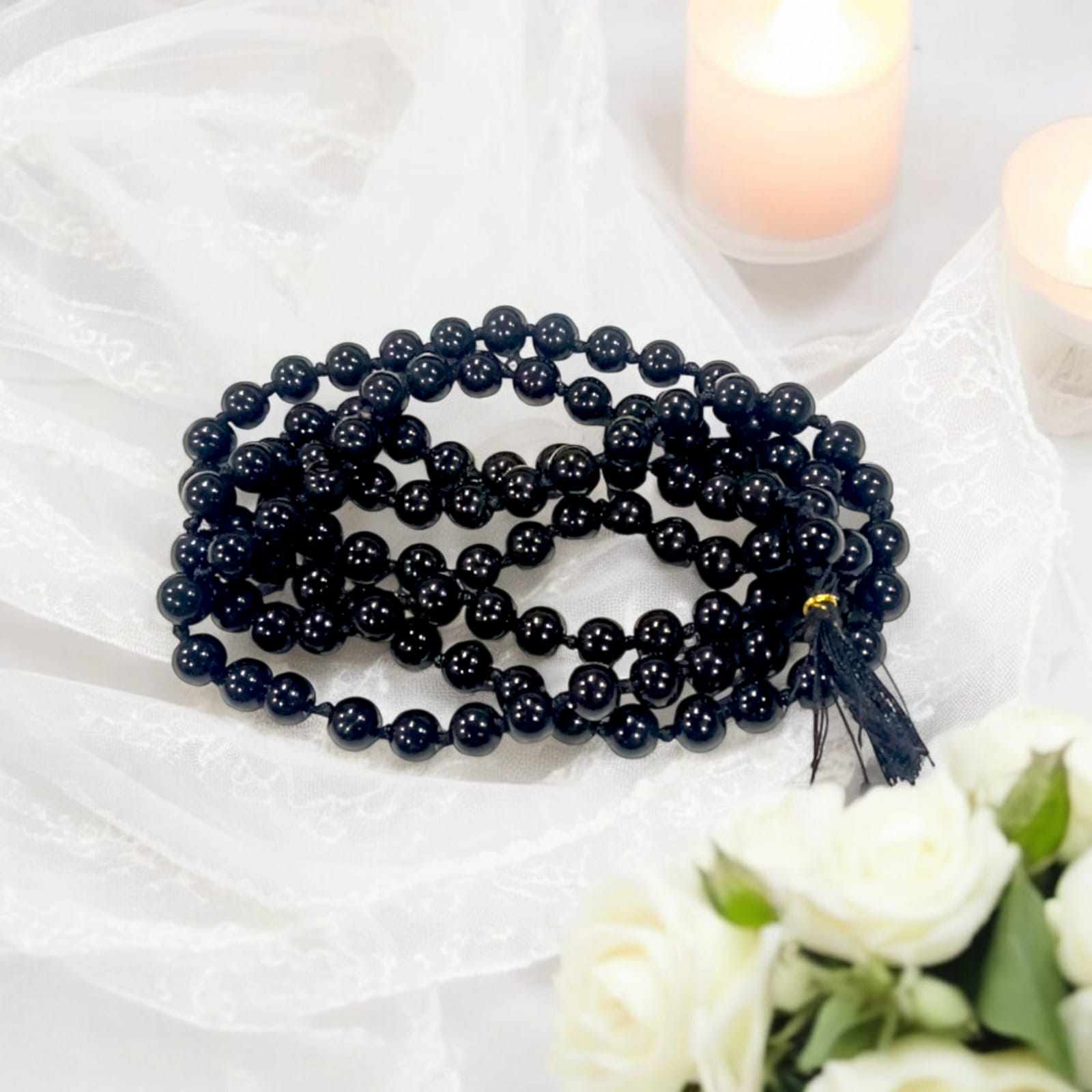 Black Agate Mala - Kala Hakik Mala | Lab Certified | Timeshopee
