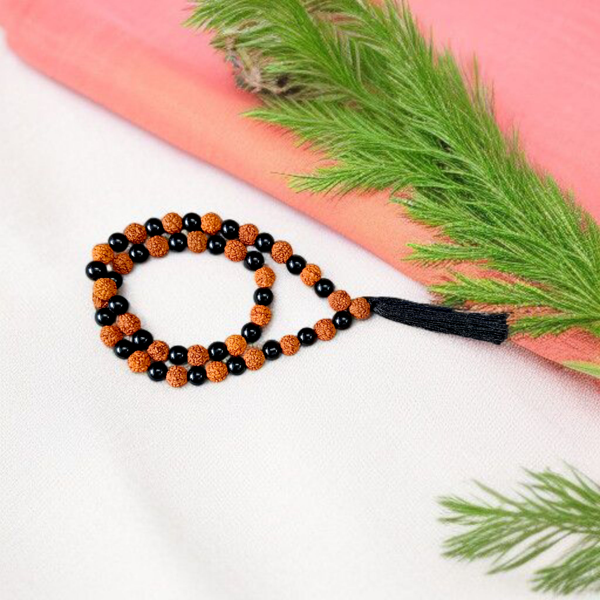 Black Agate & Rudraksha Mala 54+1 Beads – Lab Certified 8mm