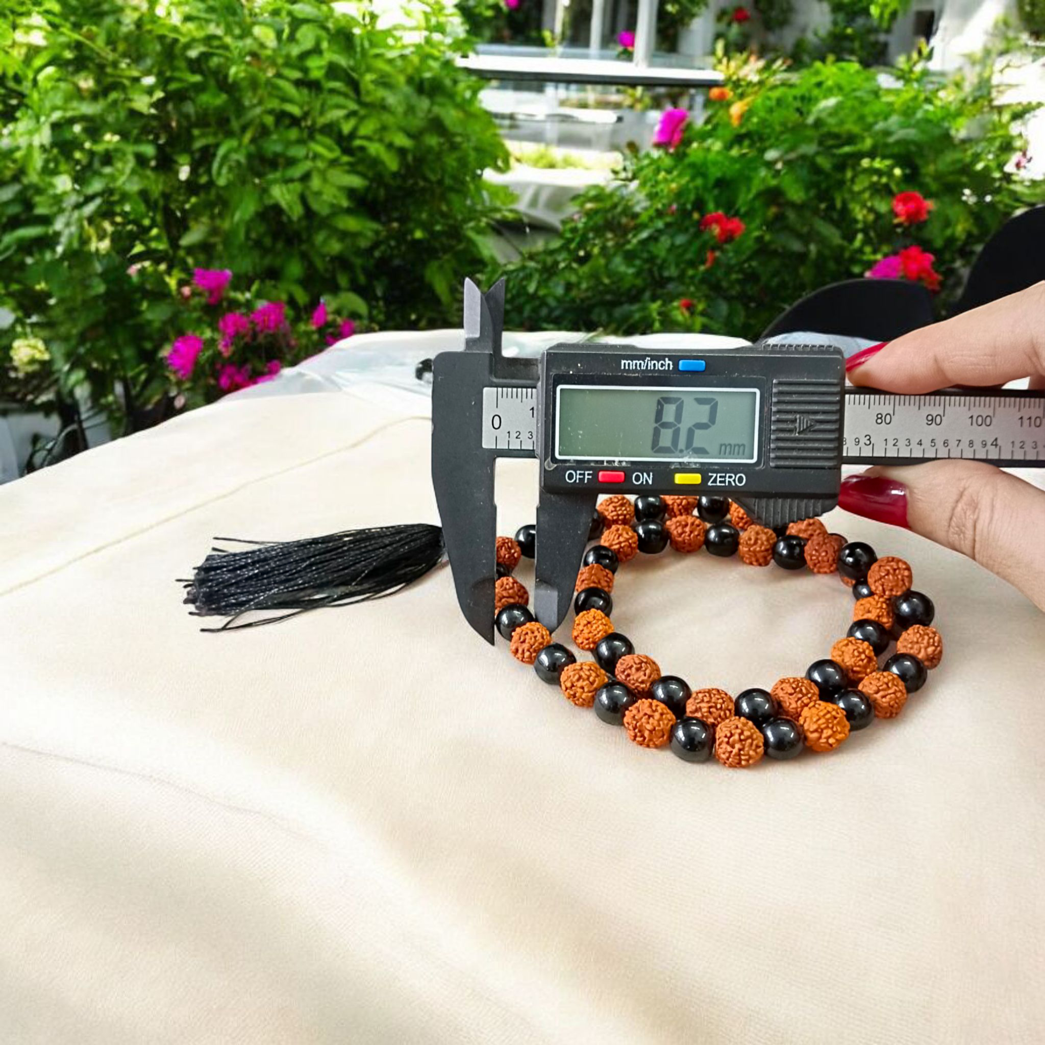 Black Agate & Rudraksha Mala 54+1 Beads – Lab Certified 8mm