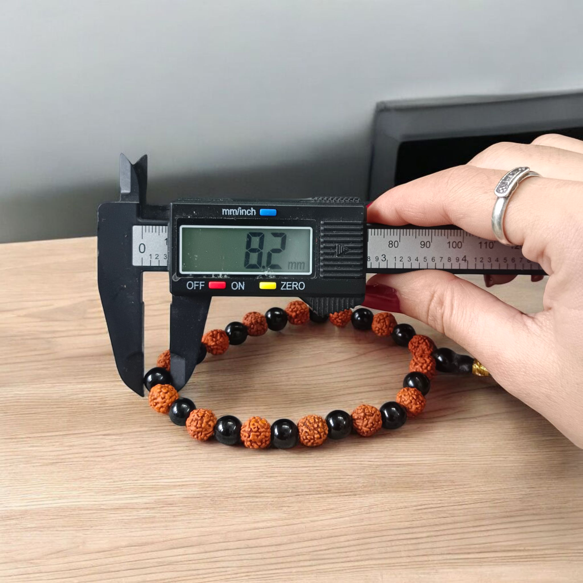 Black Agate and Rudraksha Mala with 8mm certified beads, used for meditation and spiritual practices