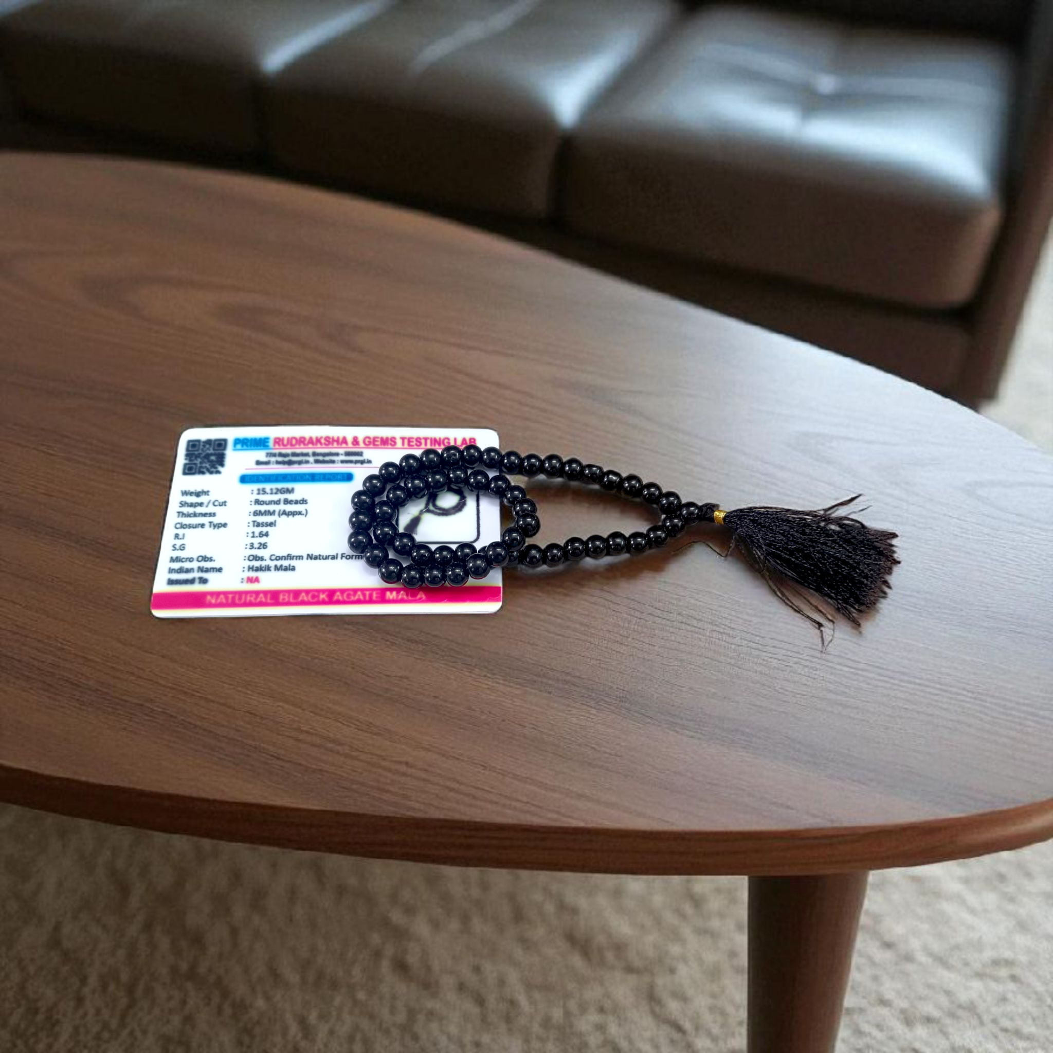 Black Hakik Agate Mala 54+1 Beads - 6mm Beads for Japa, Meditation, and Protection - Lab Certified