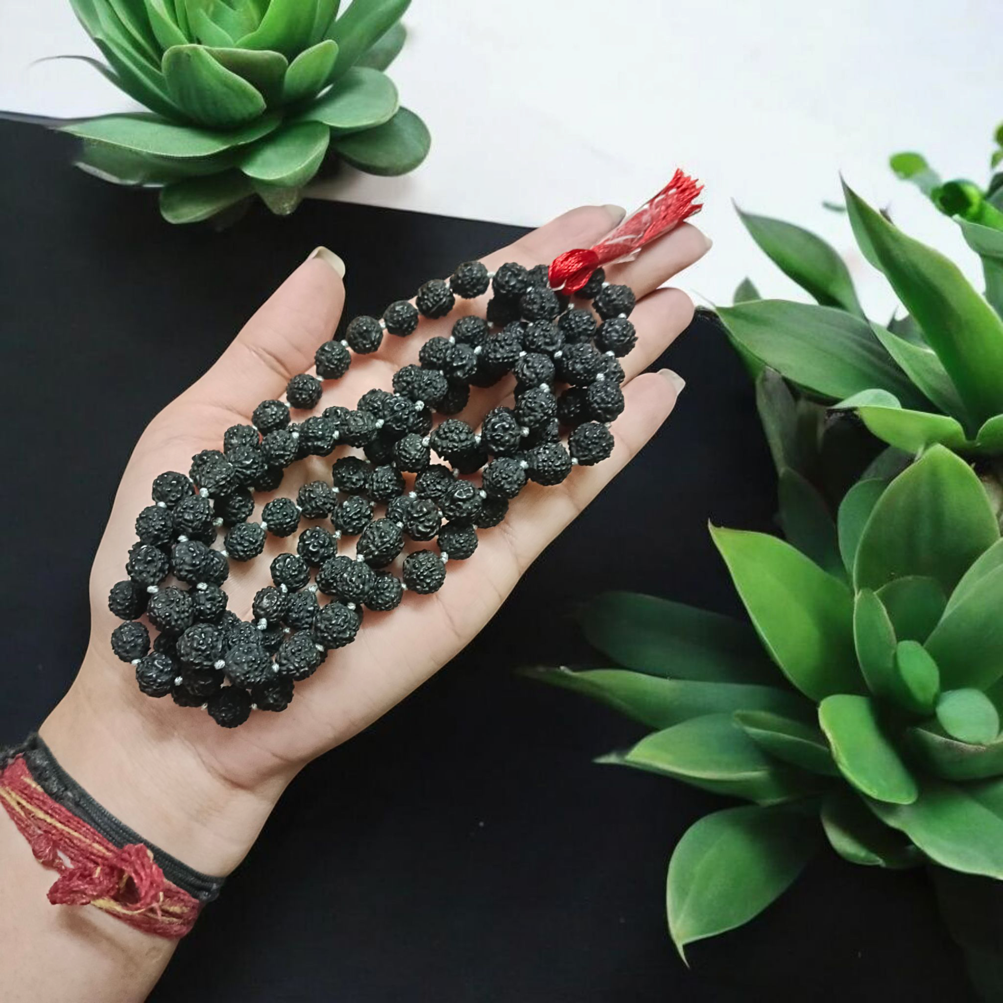 Black Rudraksh Mala with 5 Mukhi Beads in 27+1, 54+1, and 108+1 Variants – Lab Certified Spiritual Rosary by Timeshopee