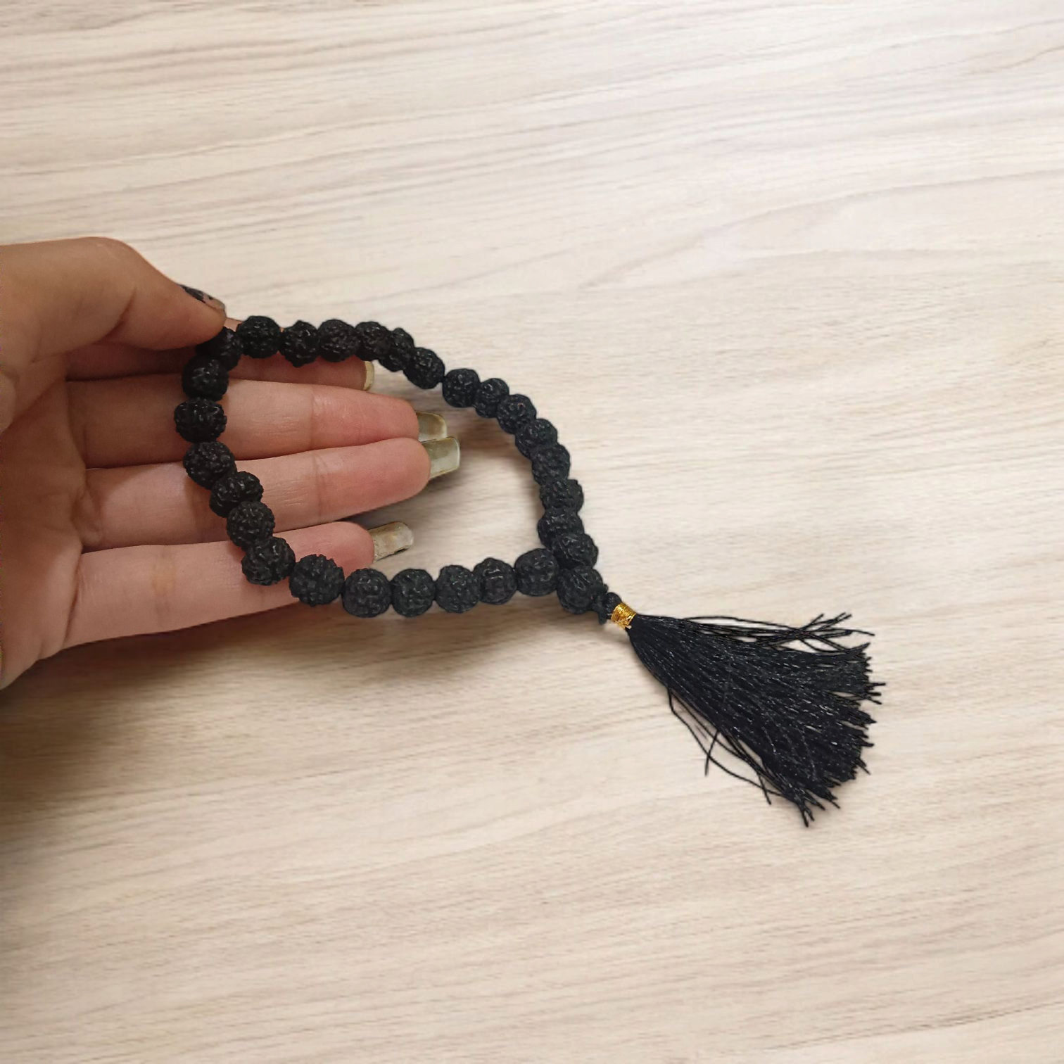 Black Rudraksh Mala with 5 Mukhi Beads in 27+1, 54+1, and 108+1 Variants – Lab Certified Spiritual Rosary by Timeshopee