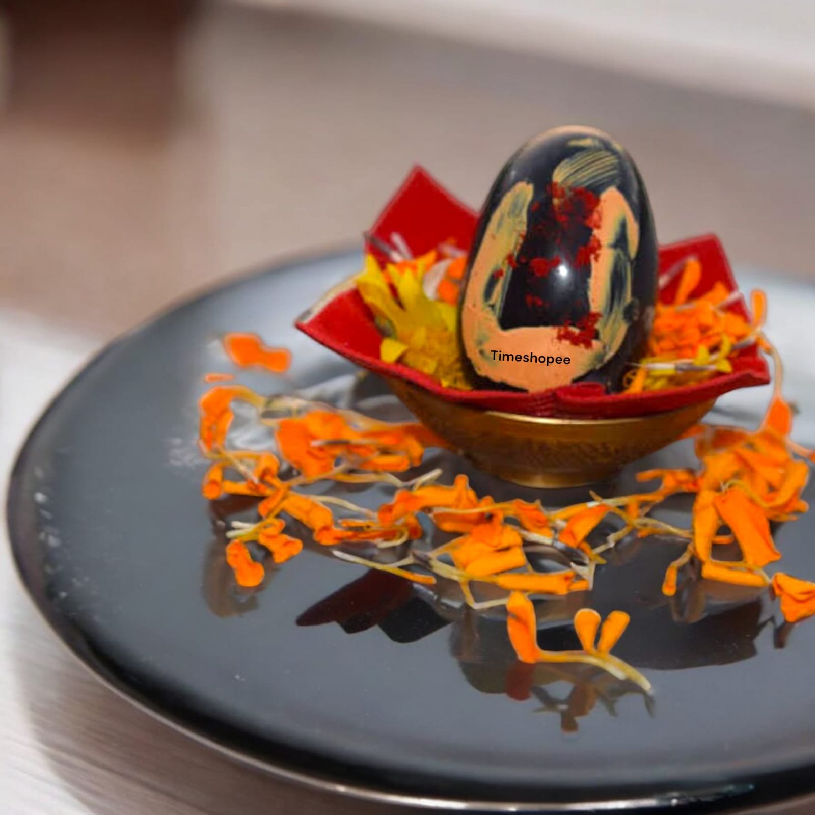 Black Shivling Stone for Tulsi and temple use, symbolizing strength and divine energy with unique natural patterns.