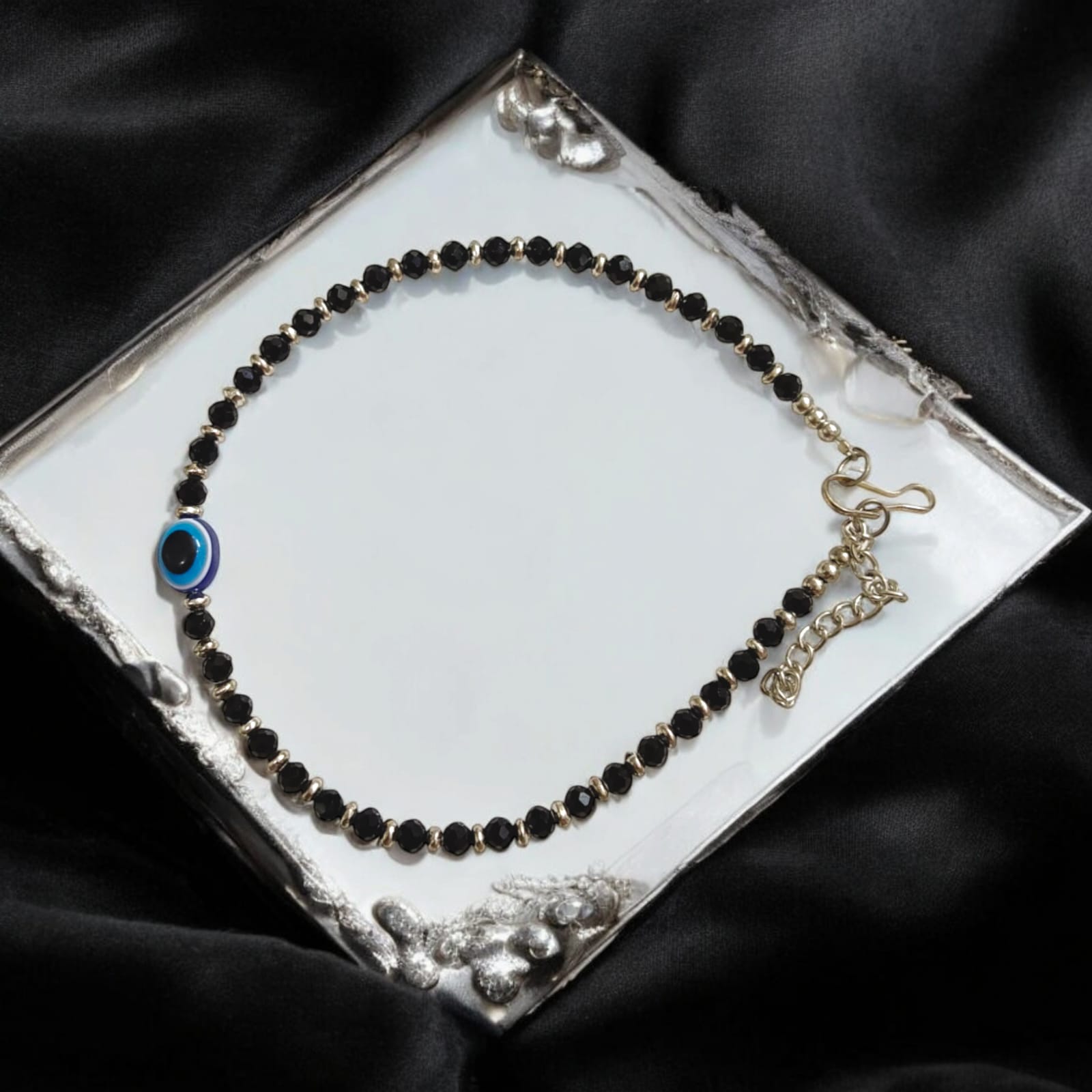 Black bead anklet pair with evil eye charm for women from Timeshopee