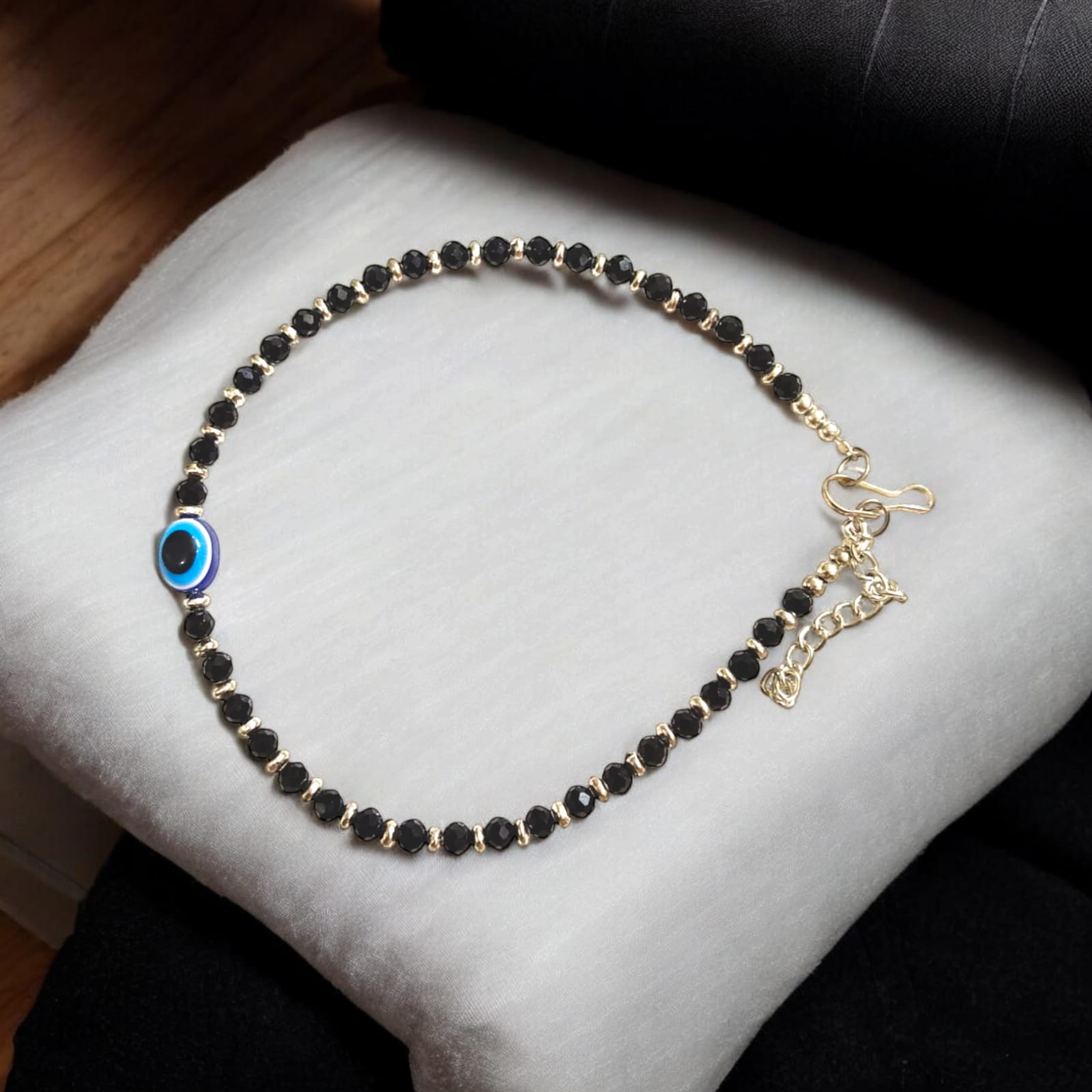 Black bead anklet pair with evil eye charm for women from Timeshopee