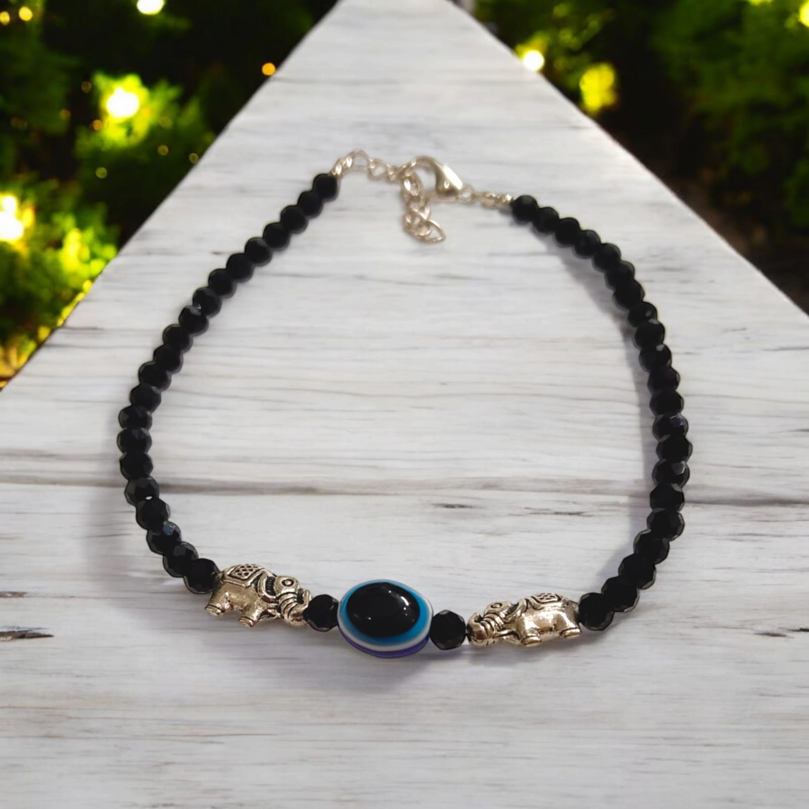 Black bead anklet with evil eye charm for girls from Timeshopee