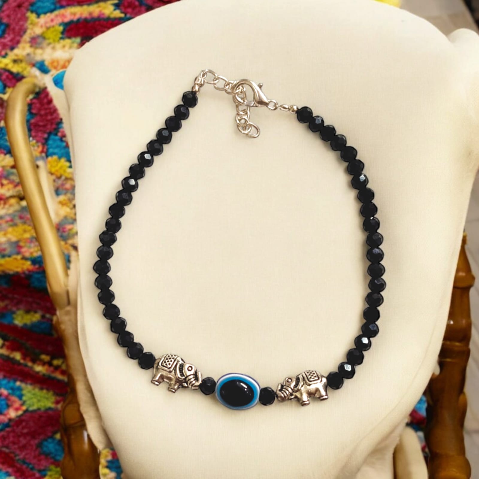 Black bead anklet with evil eye charm for girls from Timeshopee