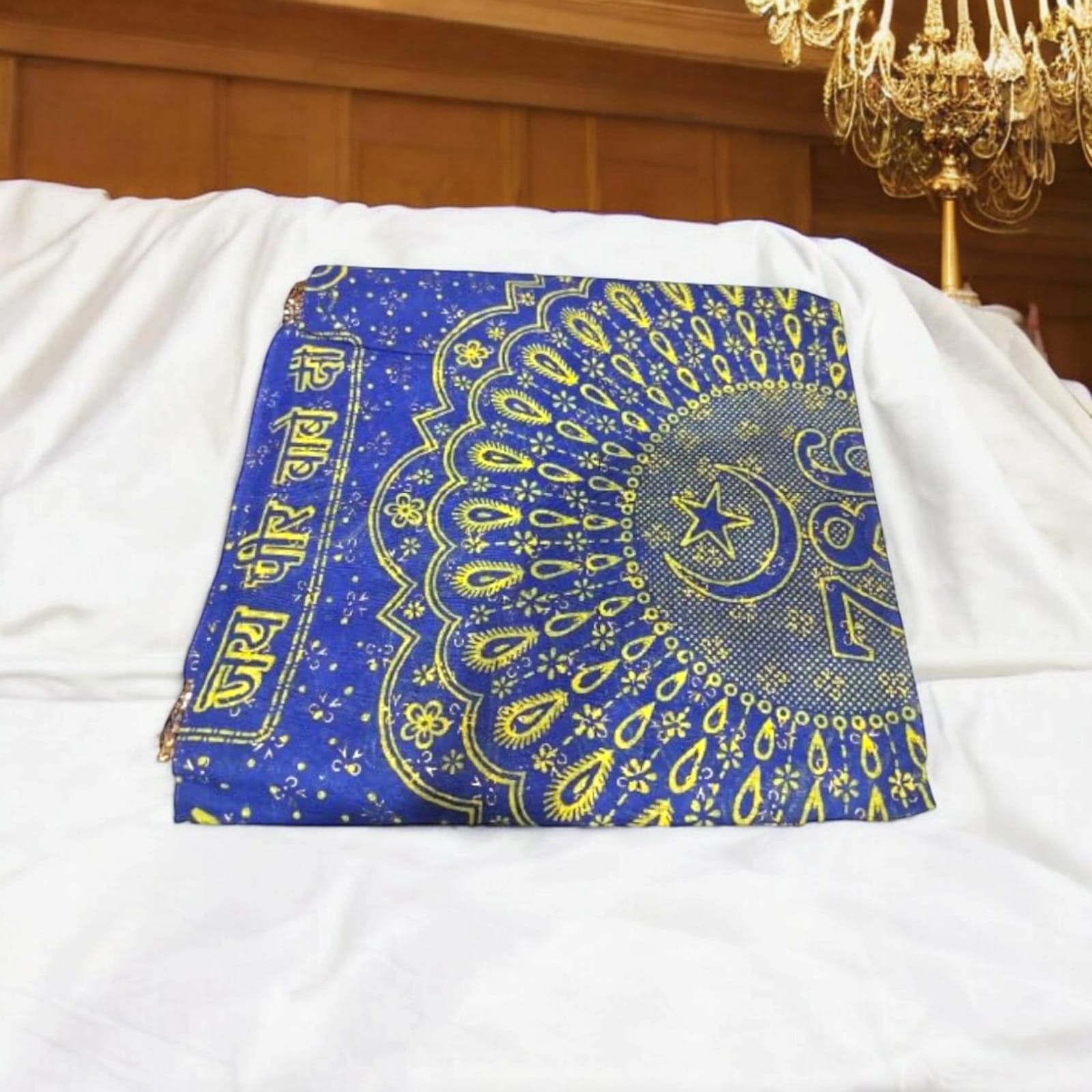 Blue chadar with 786 and "Jai Peer Baba Ki" print, measuring 6x3 feet, ideal for Dargah offerings and sacred ceremonies.