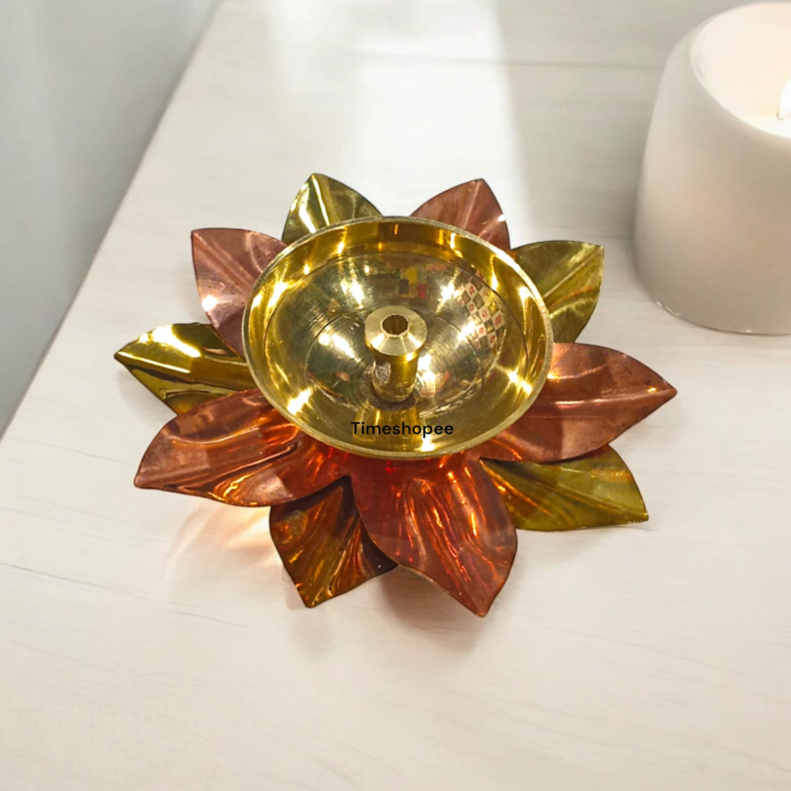 Brass Akhand Jyot Lotus Shape Set of 2 Gold Timeshopee