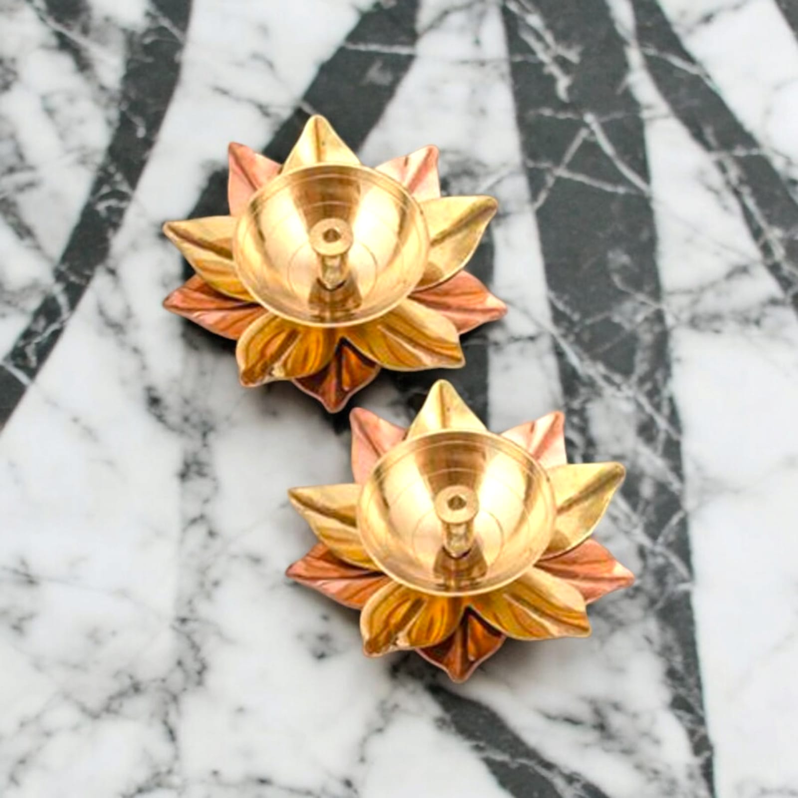 Brass Akhand Jyot Lotus Shape Set of 2 Gold Timeshopee