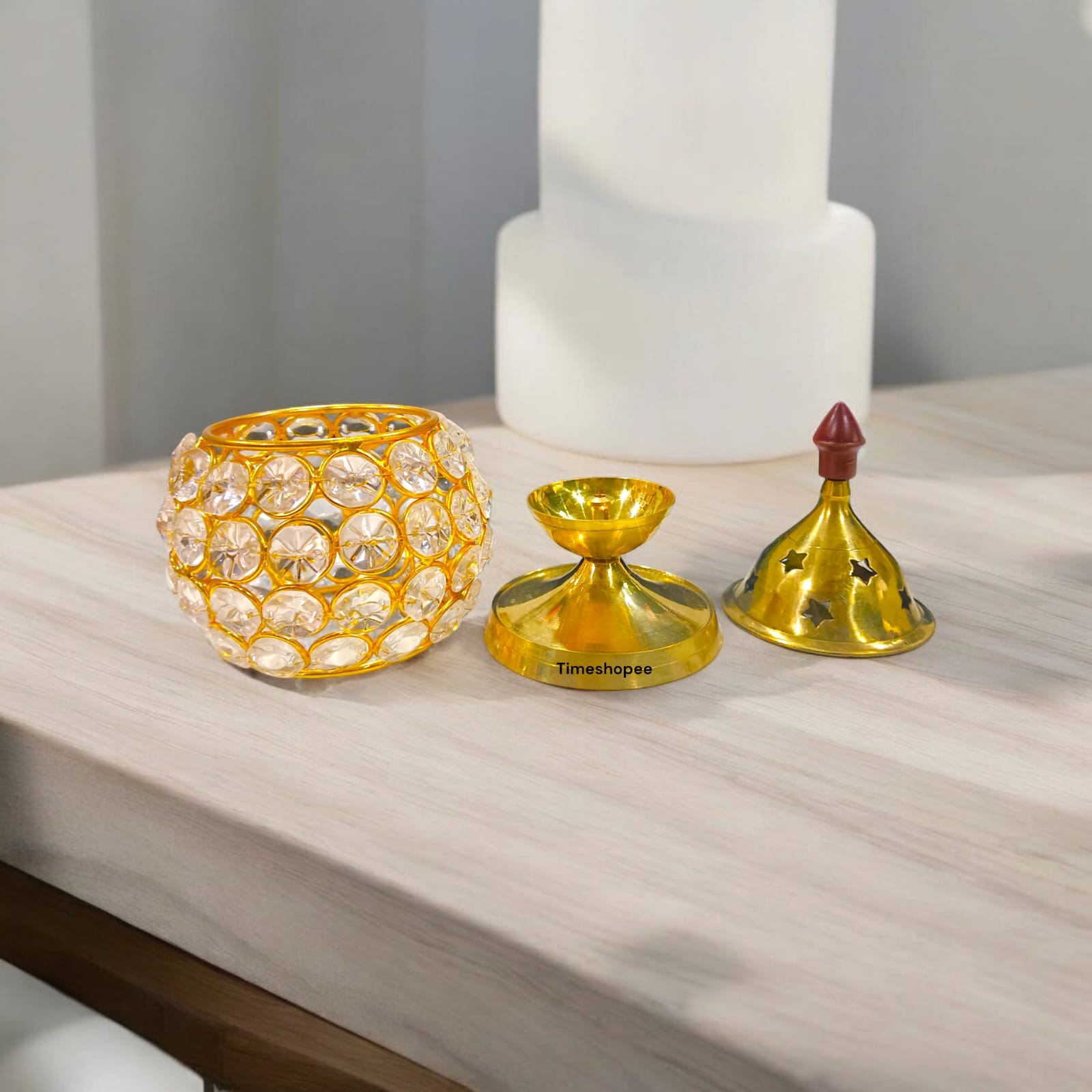 Brass Crystal Akhand Jyot Matki Diya from Timeshopee, available in various sizes, ideal for puja and home decoration.