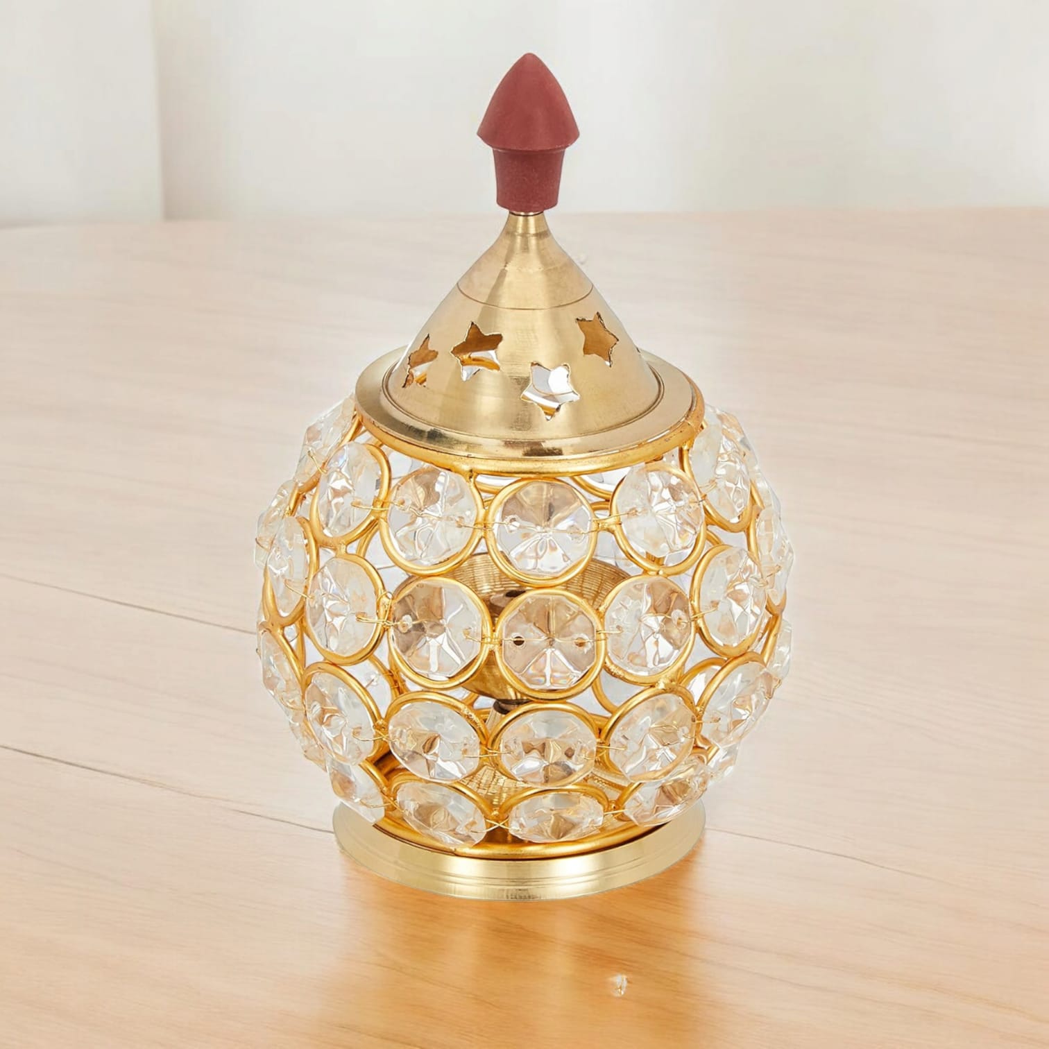 Brass Crystal Akhand Jyot Matki Diya from Timeshopee, available in various sizes, ideal for puja and home decoration.