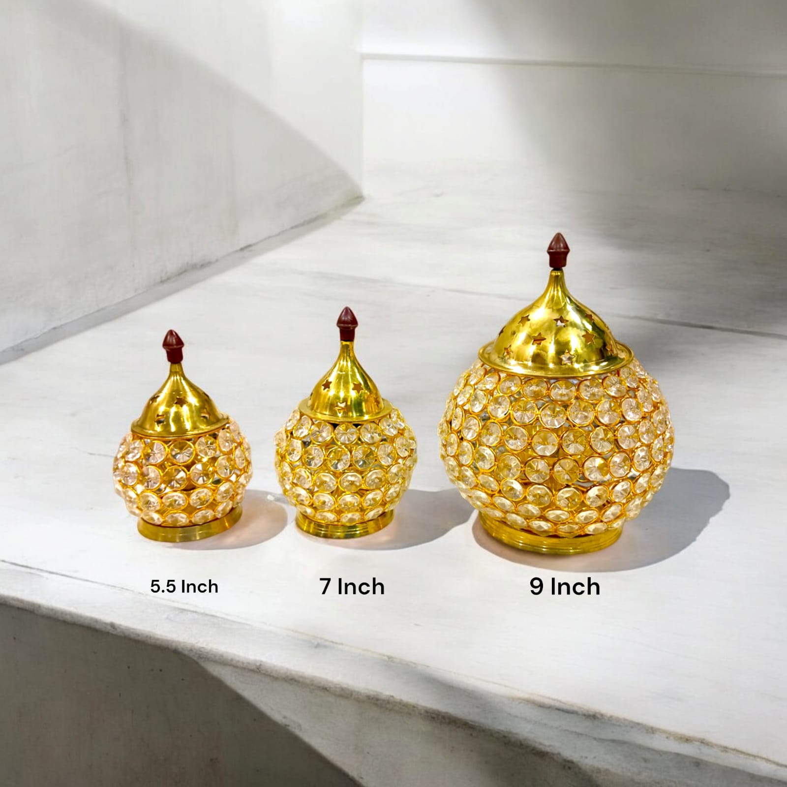 Brass Crystal Akhand Jyot Matki Diya from Timeshopee, available in various sizes, ideal for puja and home decoration.