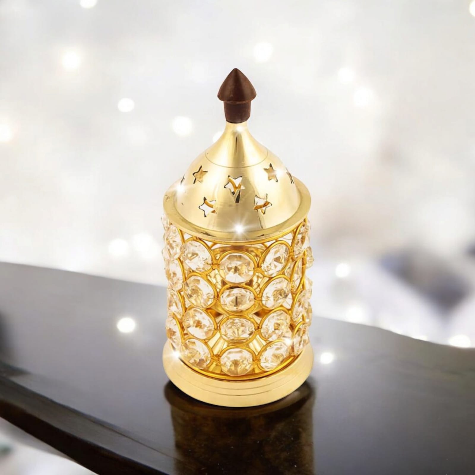 Brass Crystal Akhand Jyot from Timeshopee, available in multiple sizes, perfect for puja and home decoration.