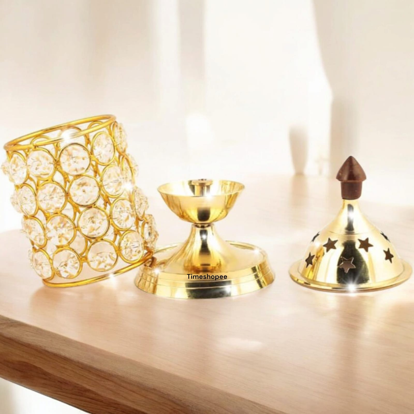 Brass Crystal Akhand Jyot from Timeshopee, available in multiple sizes, perfect for puja and home decoration.