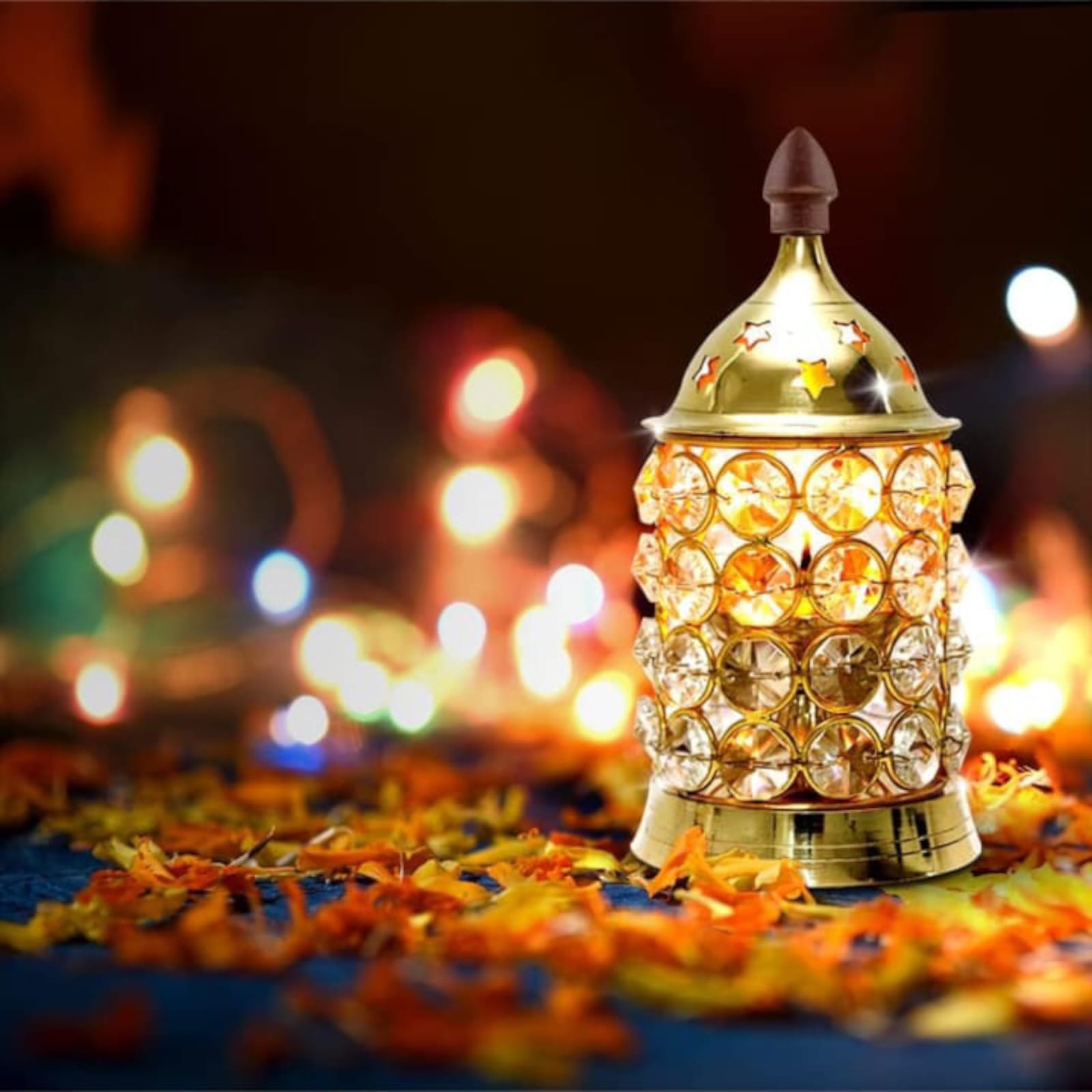 Brass Crystal Akhand Jyot from Timeshopee, available in multiple sizes, perfect for puja and home decoration.