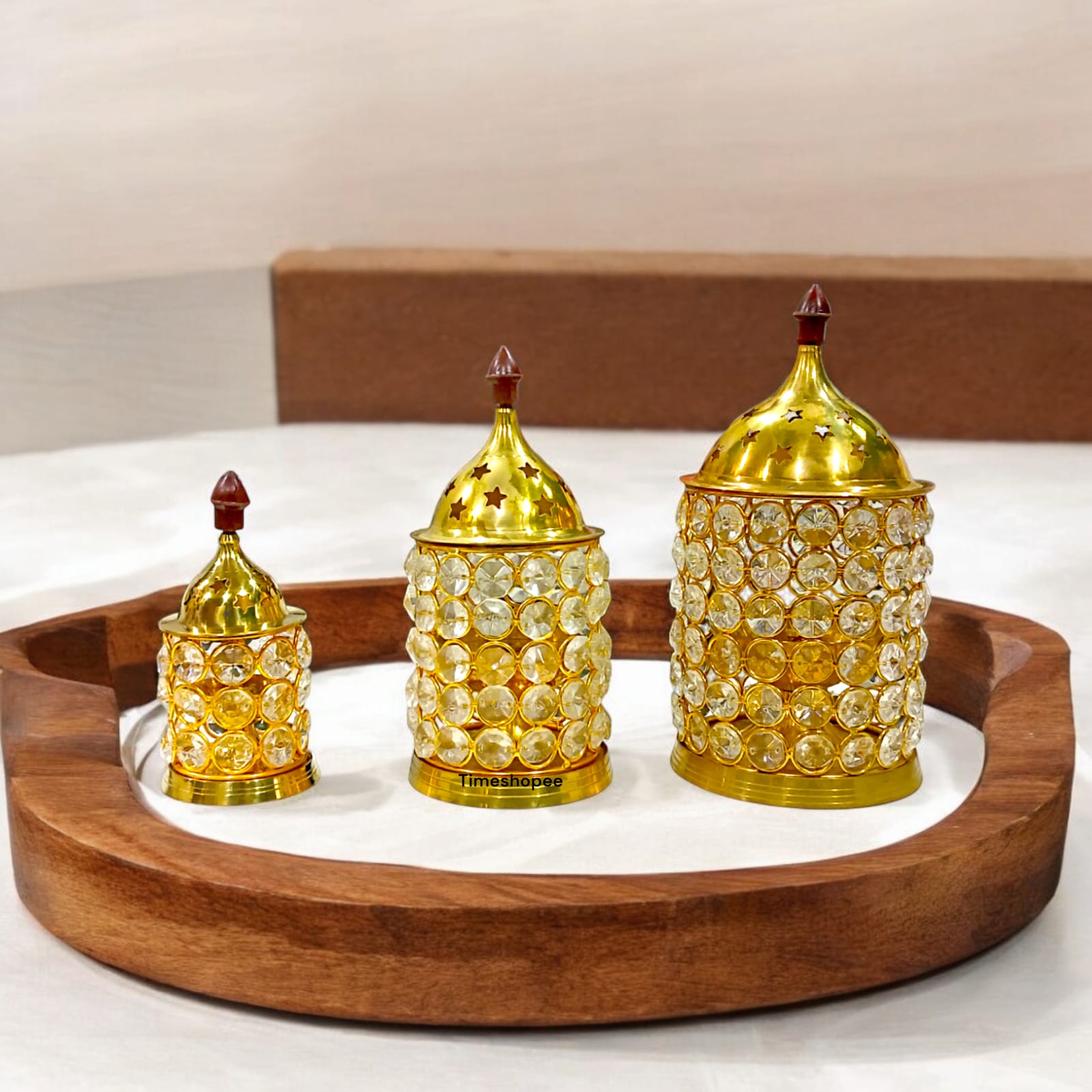 Brass Crystal Akhand Jyot from Timeshopee, available in multiple sizes, perfect for puja and home decoration.