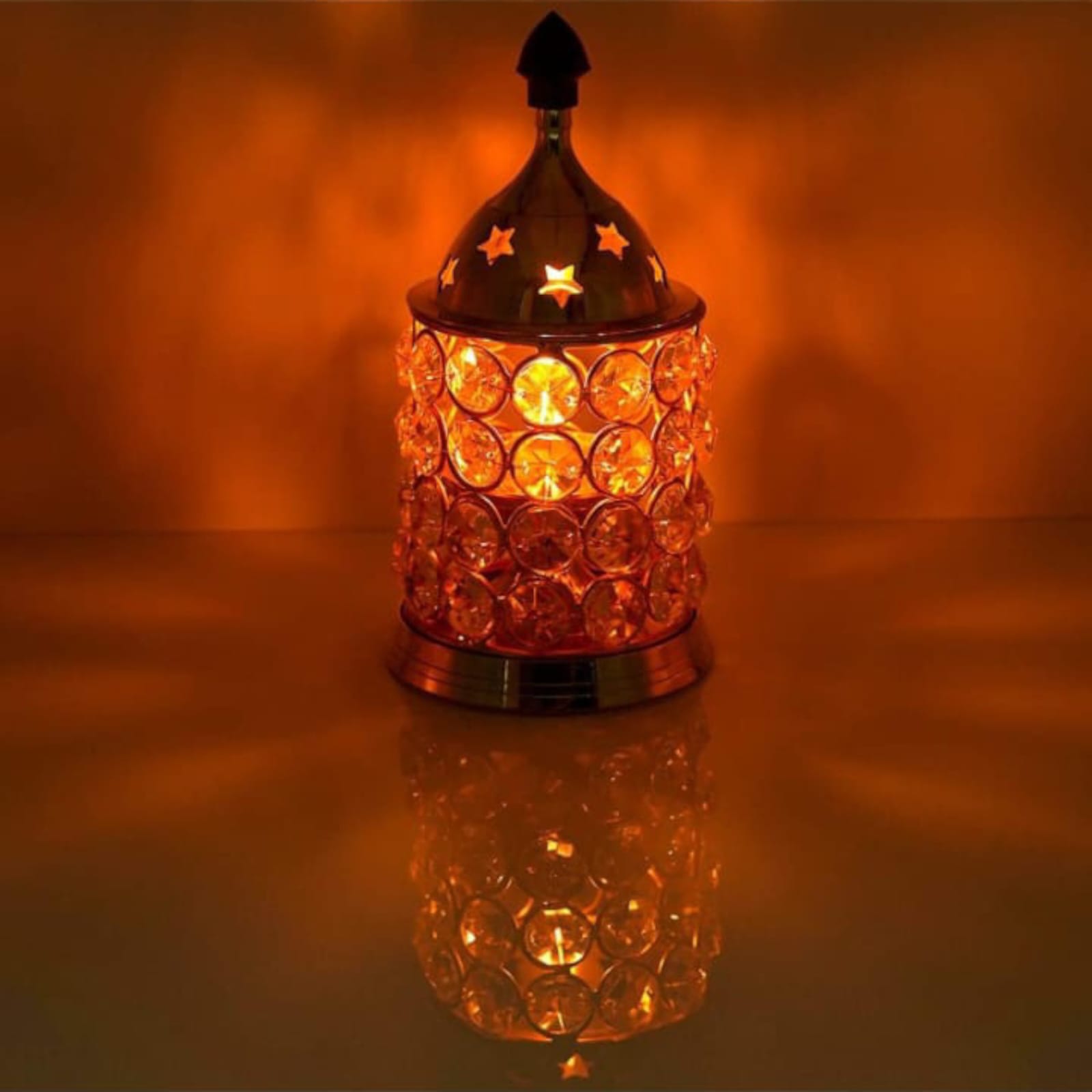 Brass Crystal Akhand Jyot from Timeshopee, available in multiple sizes, perfect for puja and home decoration.