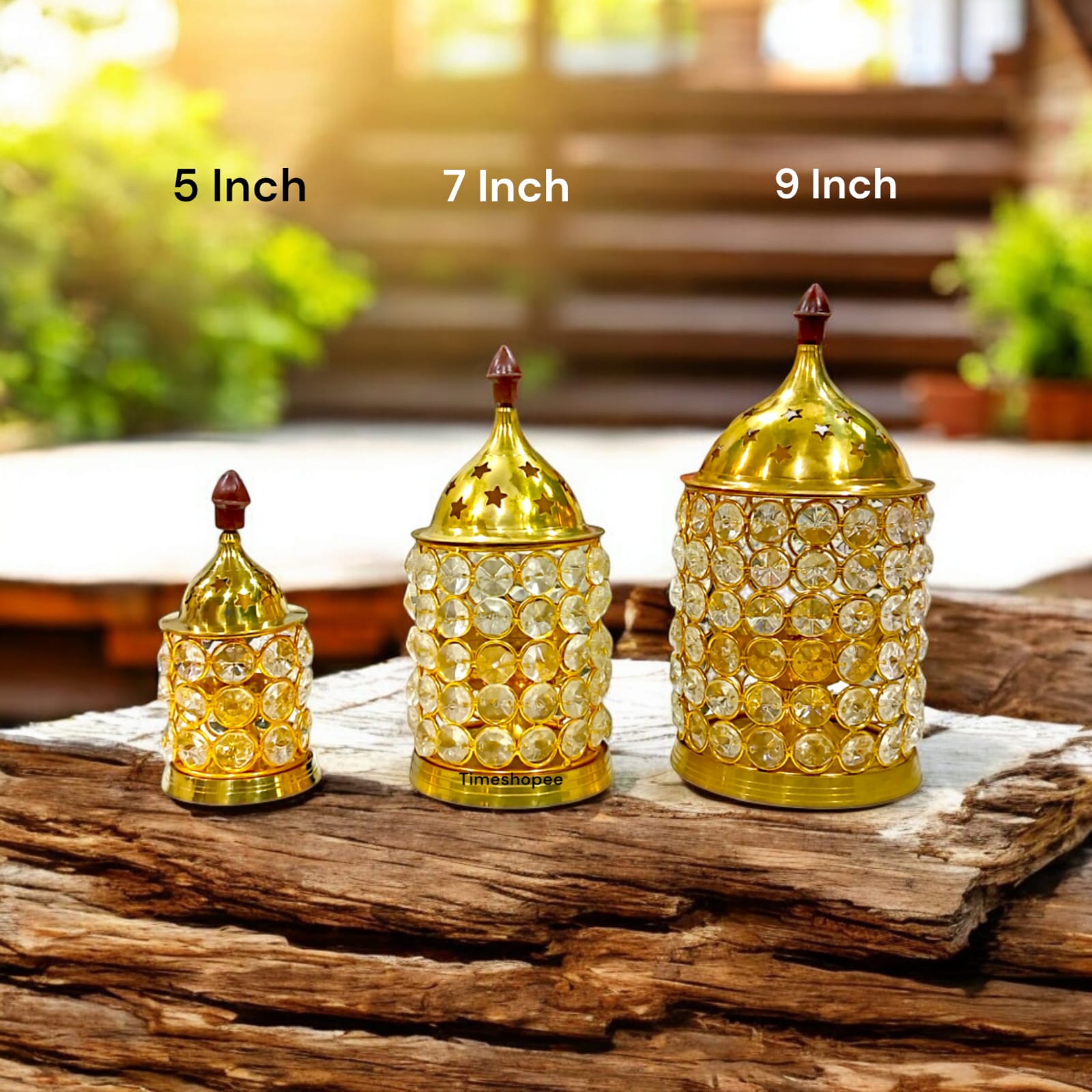 Brass Crystal Akhand Jyot from Timeshopee, available in multiple sizes, perfect for puja and home decoration.
