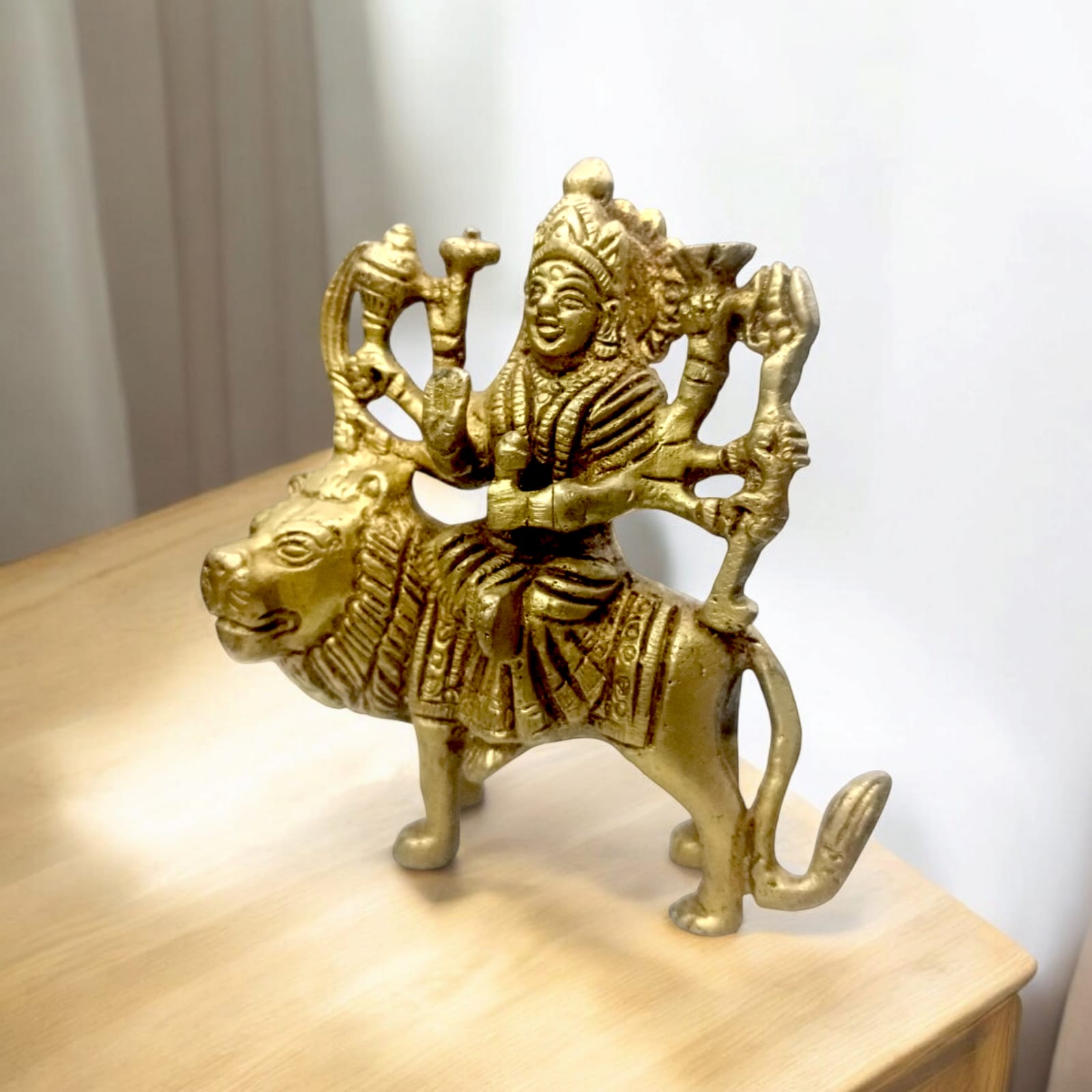 Brass Durga Mata Murti | Sherawali Mata Brass Statue | Mara Rani on Lion | Timeshopee