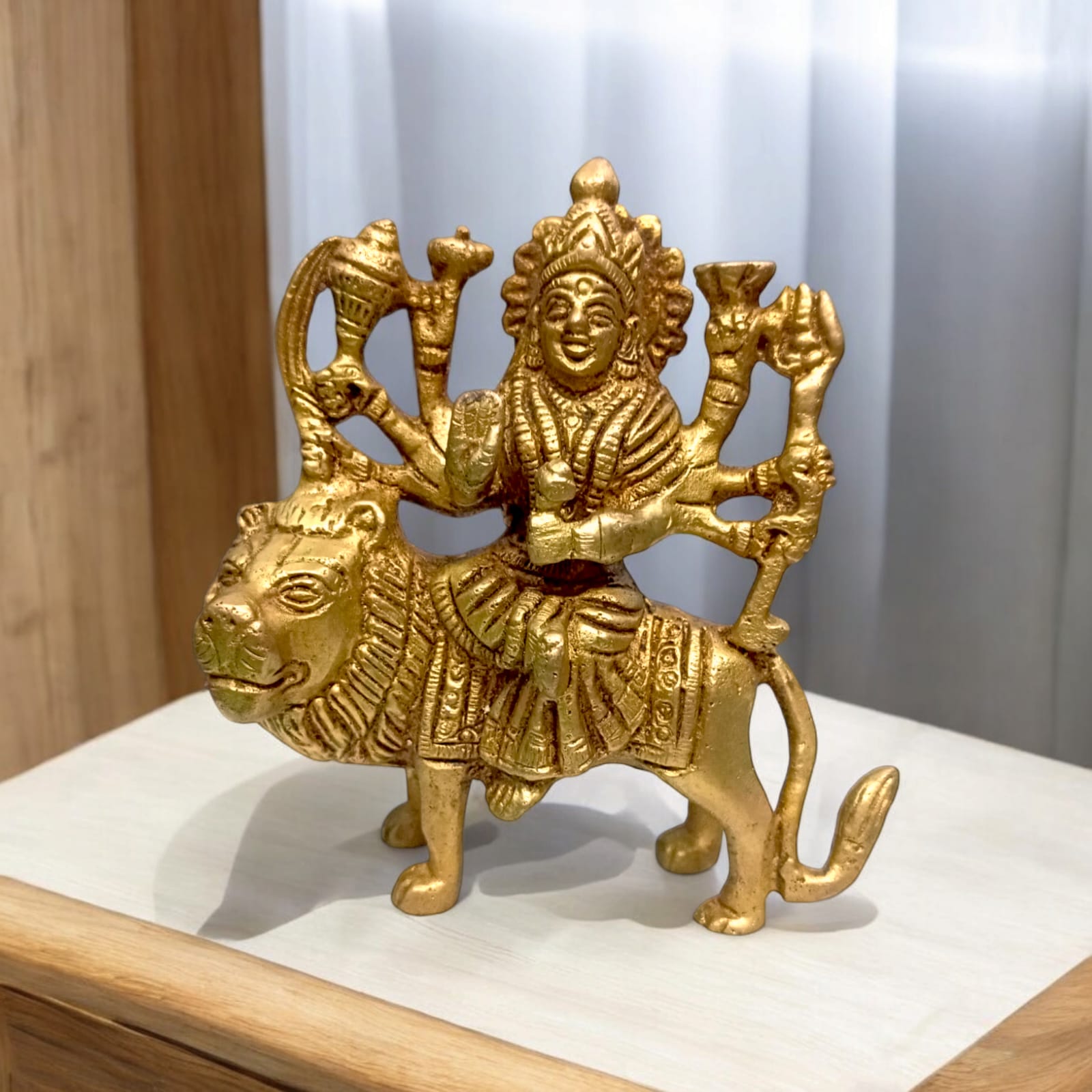 Brass Durga Mata Murti | Sherawali Mata Brass Statue | Mara Rani on Lion | Timeshopee