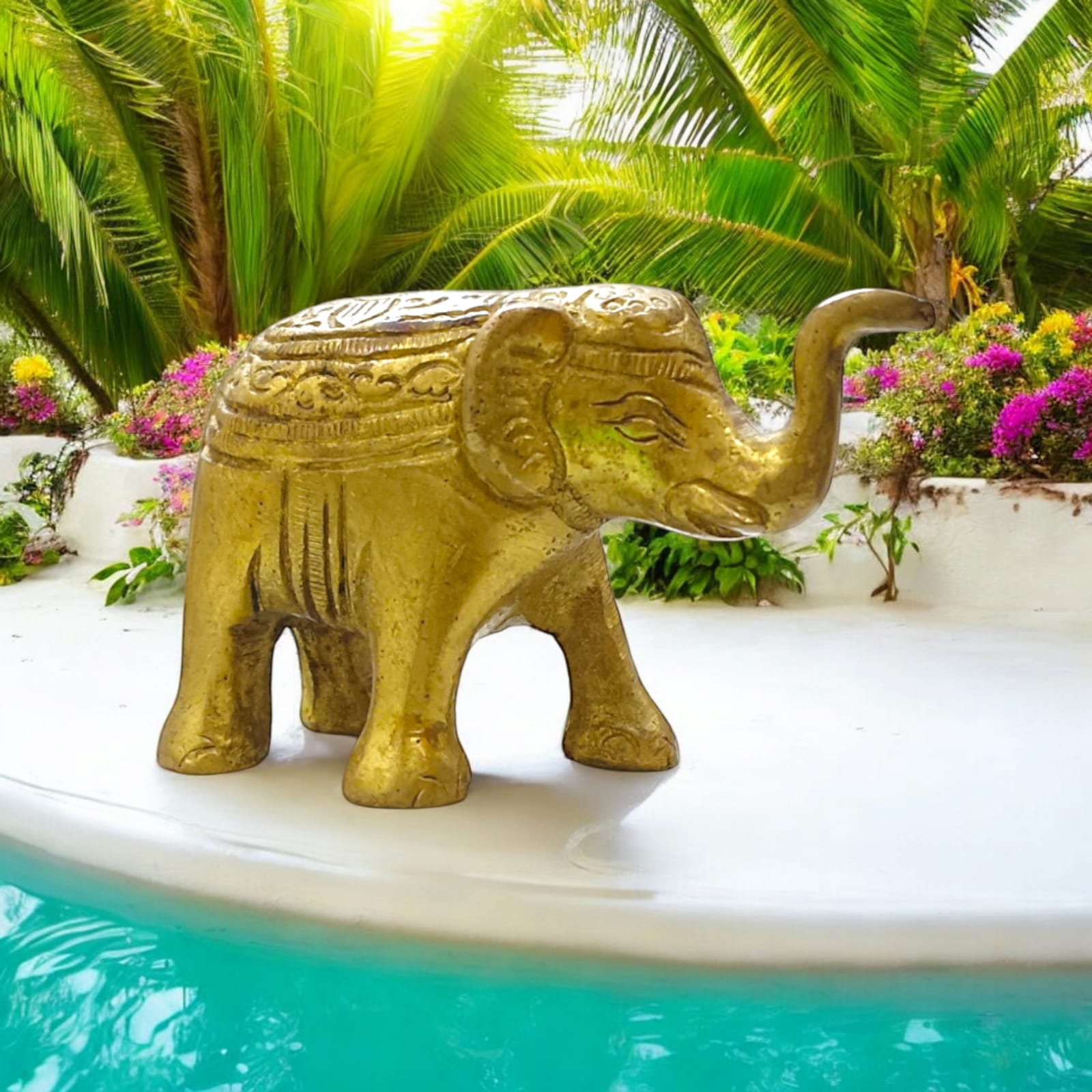 Brass Elephant Statue, detailed office decor, available at Timeshopee.