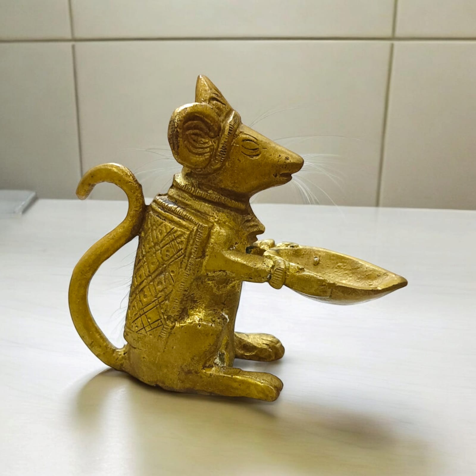 Brass Ganesha Mooshak Diya Idol - 3 Inches Tall, Decorative Oil Lamp Murti for Home and Temple | Timeshopee