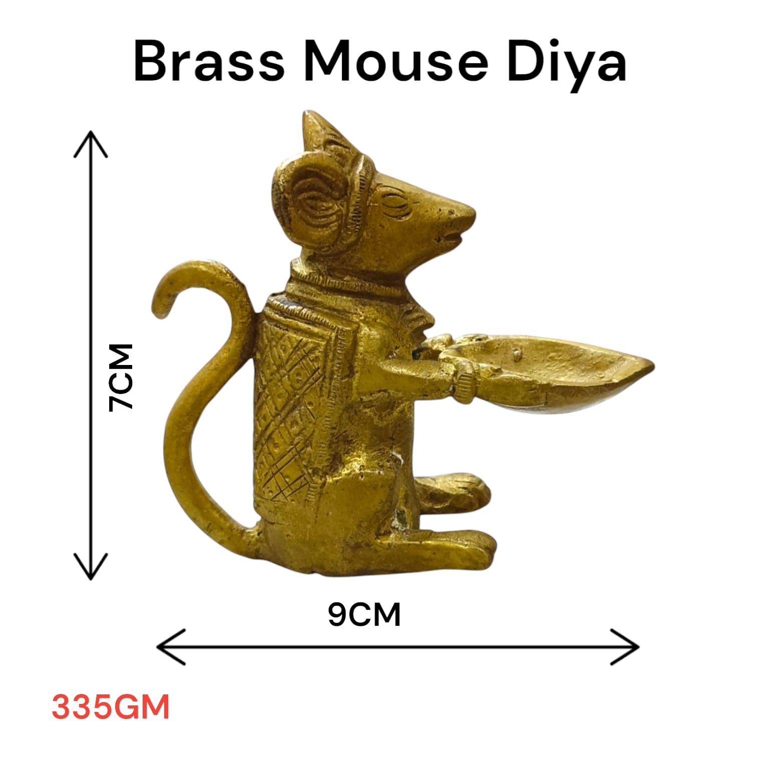 Brass Ganesha Mooshak Diya Idol - 3 Inches Tall, Decorative Oil Lamp Murti for Home and Temple | Timeshopee
