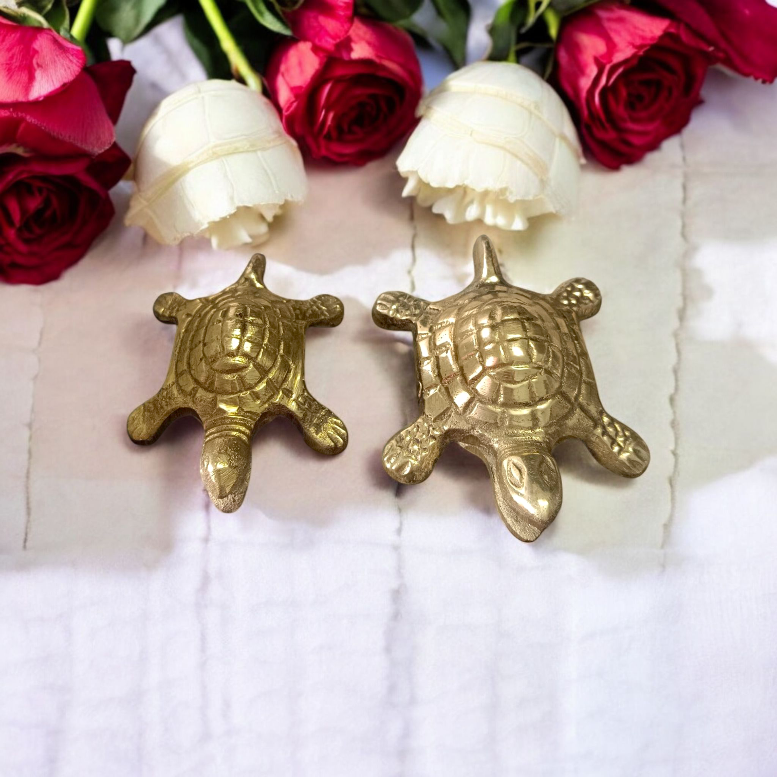 Brass Kachua with Yantra for wish fulfillment, available in 3-inch and 4-inch sizes from Timeshopee.