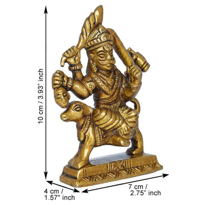 Brass Kal Bhairav Idol - 4-Inch Bhairav Baba Murti with Gold Finish by Timeshopee-Online Religious Store