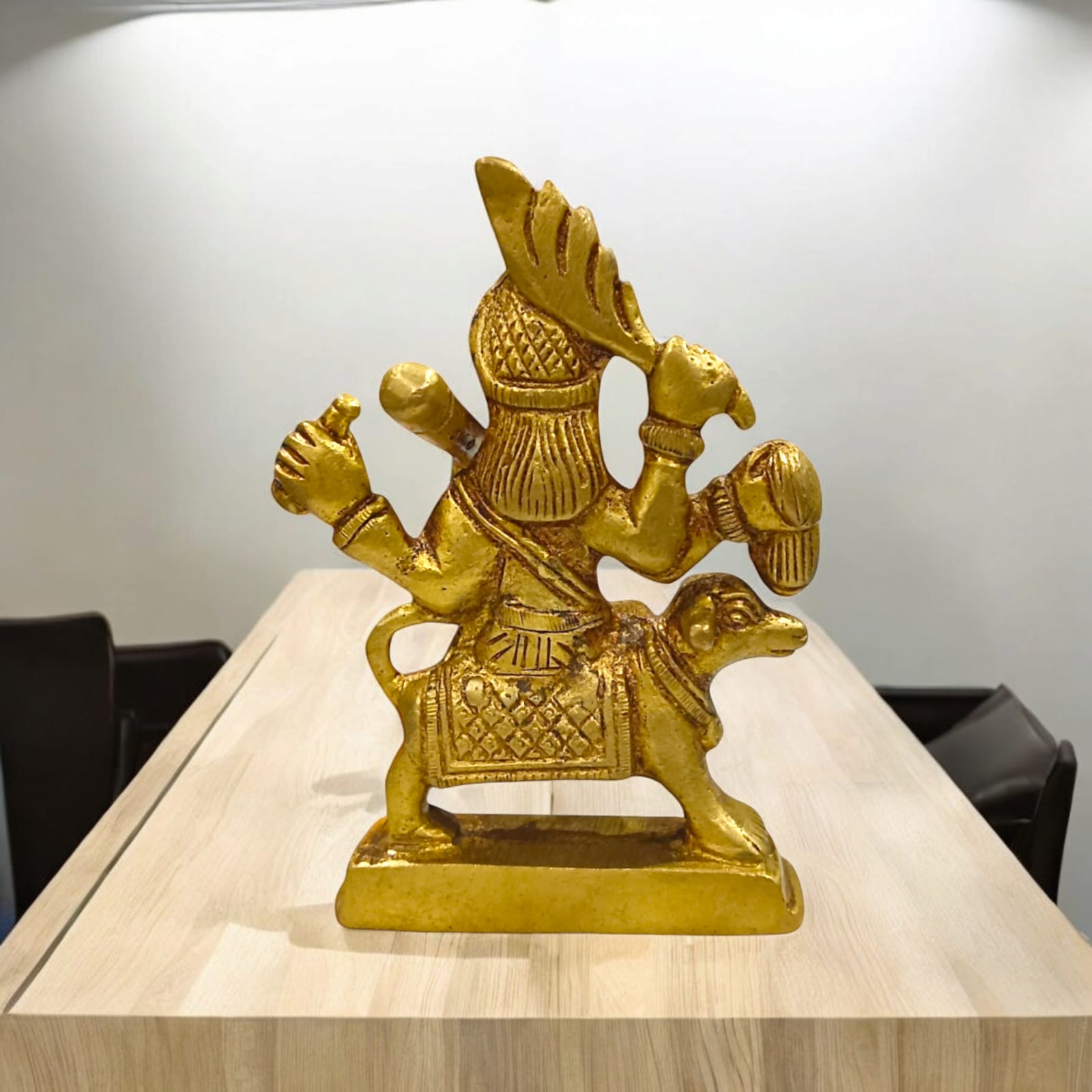 Brass Kal Bhairav Idol - 4-Inch Bhairav Baba Murti with Gold Finish by Timeshopee-Online Religious Store