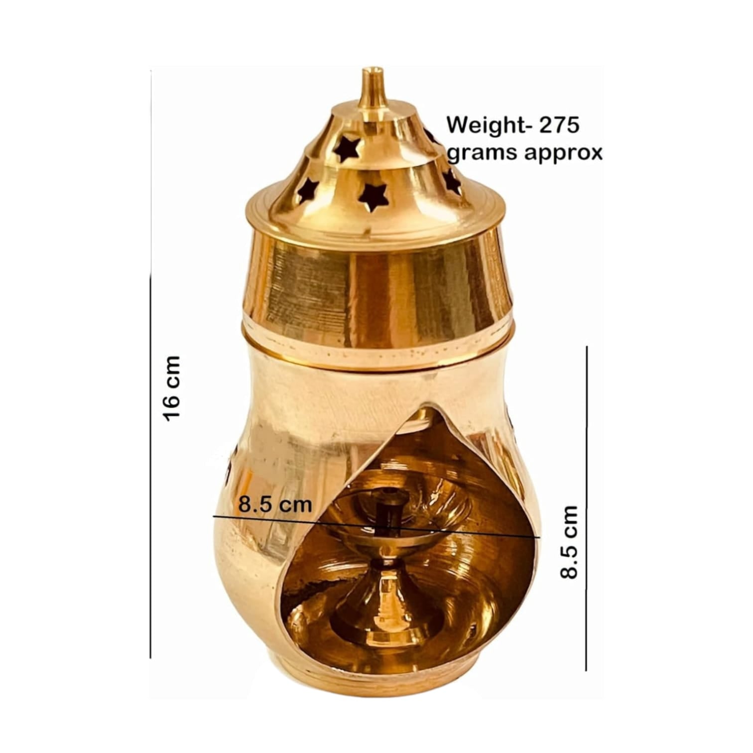 Brass Kapur Lamp for burning camphor, 6L x 6W x 17H cm, ideal for spiritual rituals, available from Timeshopee.