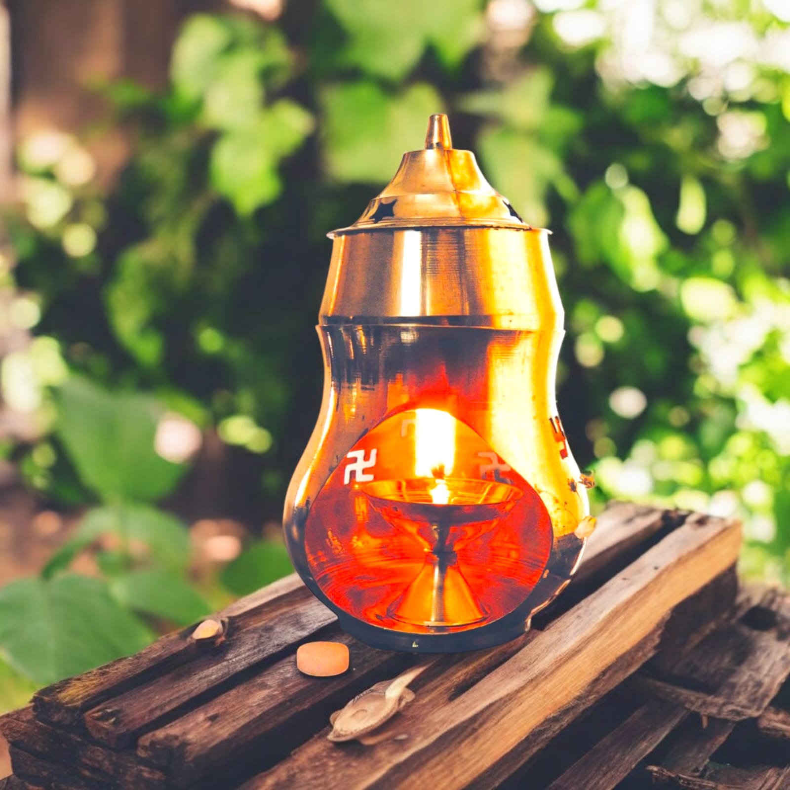 Brass Kapur Lamp for burning camphor, 6L x 6W x 17H cm, ideal for spiritual rituals, available from Timeshopee.